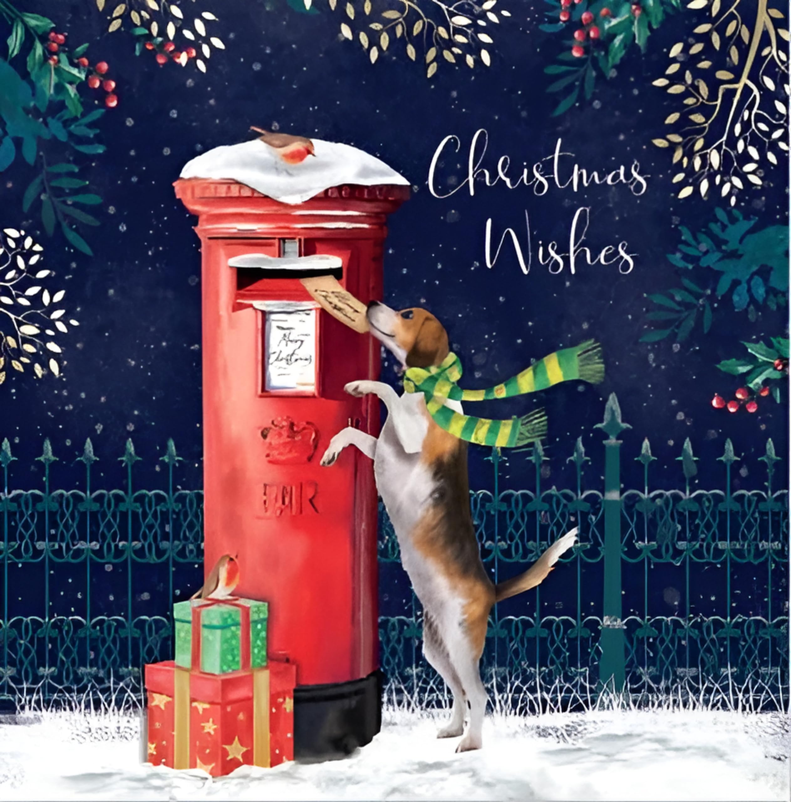 Noel Tatt Charity Christmas Cards Pack of 10, Dog, Robins and Post Box Design, Festive Christmas Cards Multipack
