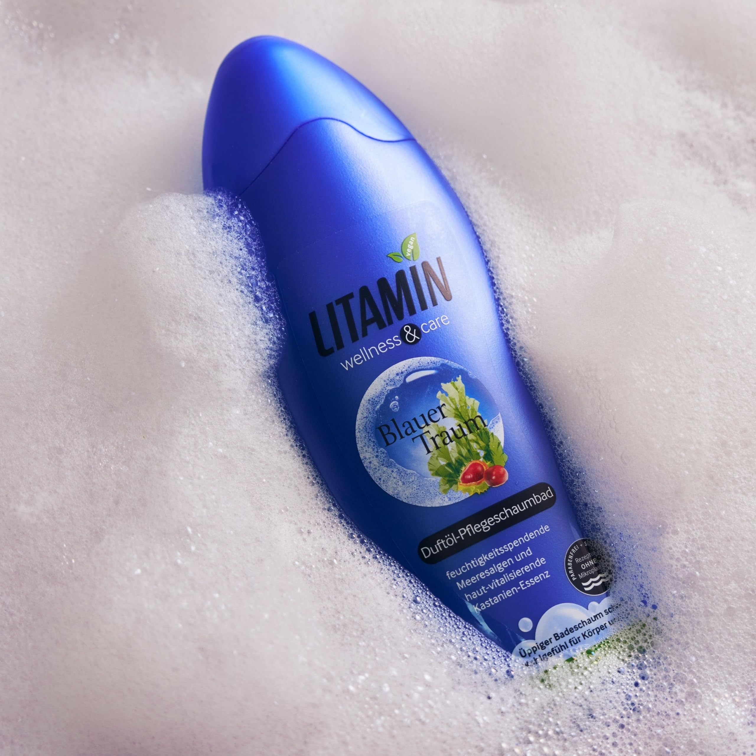 LITAMIN Blauer Traum Duft-Pflegeschaumbad 750ml - mit Meeresalgen & Kastanien-Essenz reinigt sanft und enthält keine Mikroplastikpartikel, ist paraben- und silikonfrei (6)