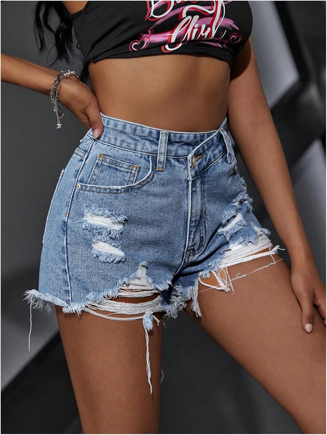 Floerns Women's High Waisted Distressed Denim Shorts Ripped Y2k Mini Jean Shorts - Image 4