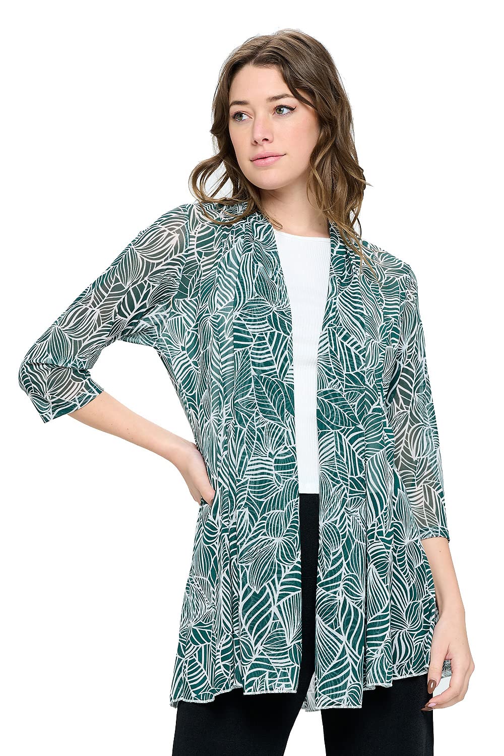 Jostar Women's Mesh Jacket Cardigan - 3/4 Sleeve Sheer Lightweight Open Front Princess Soft Drape Knit Sweater