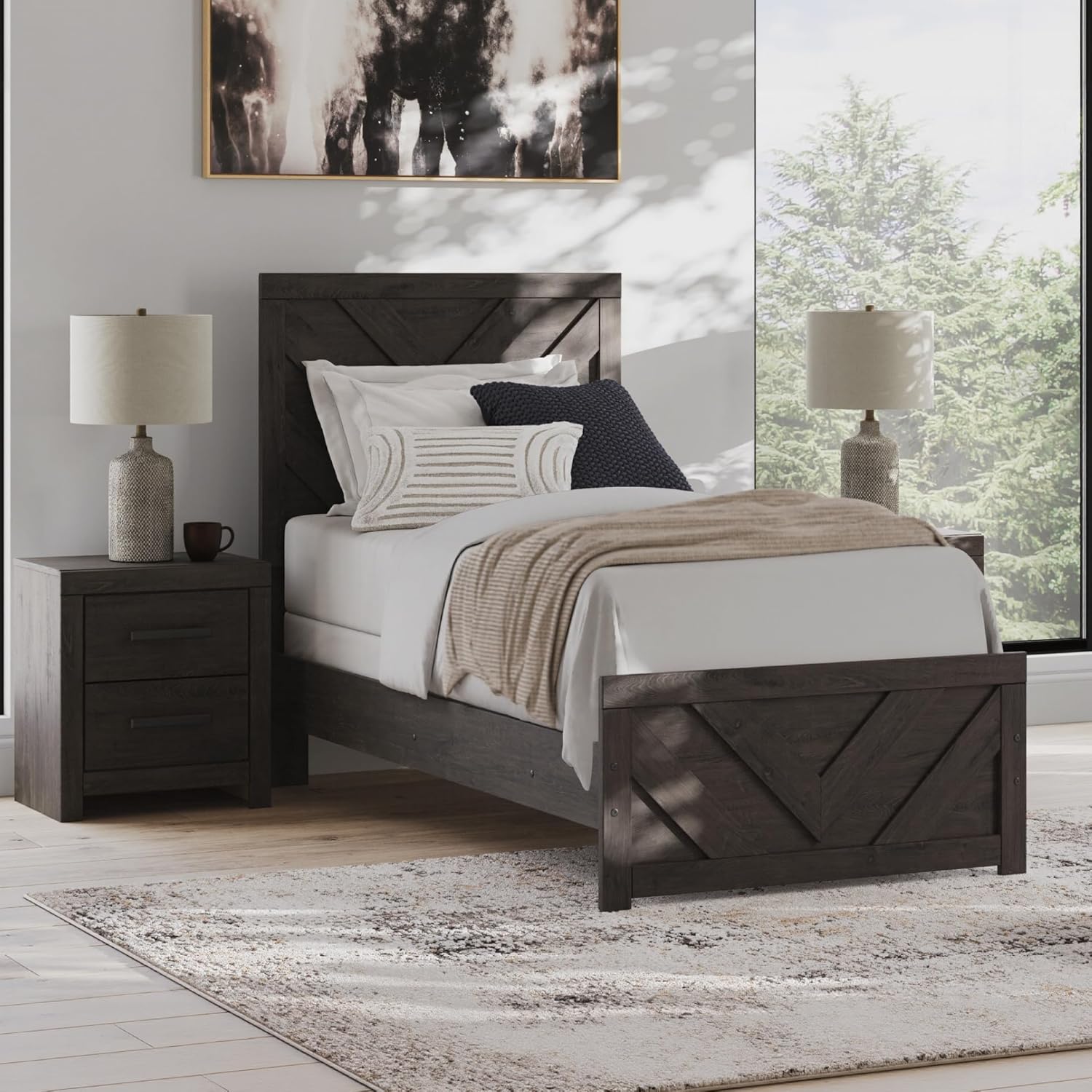 Signature Design by Ashley Prendonea Farmhouse Twin Panel Bed, Foundation or Box Spring Needed, Gray - Image 2
