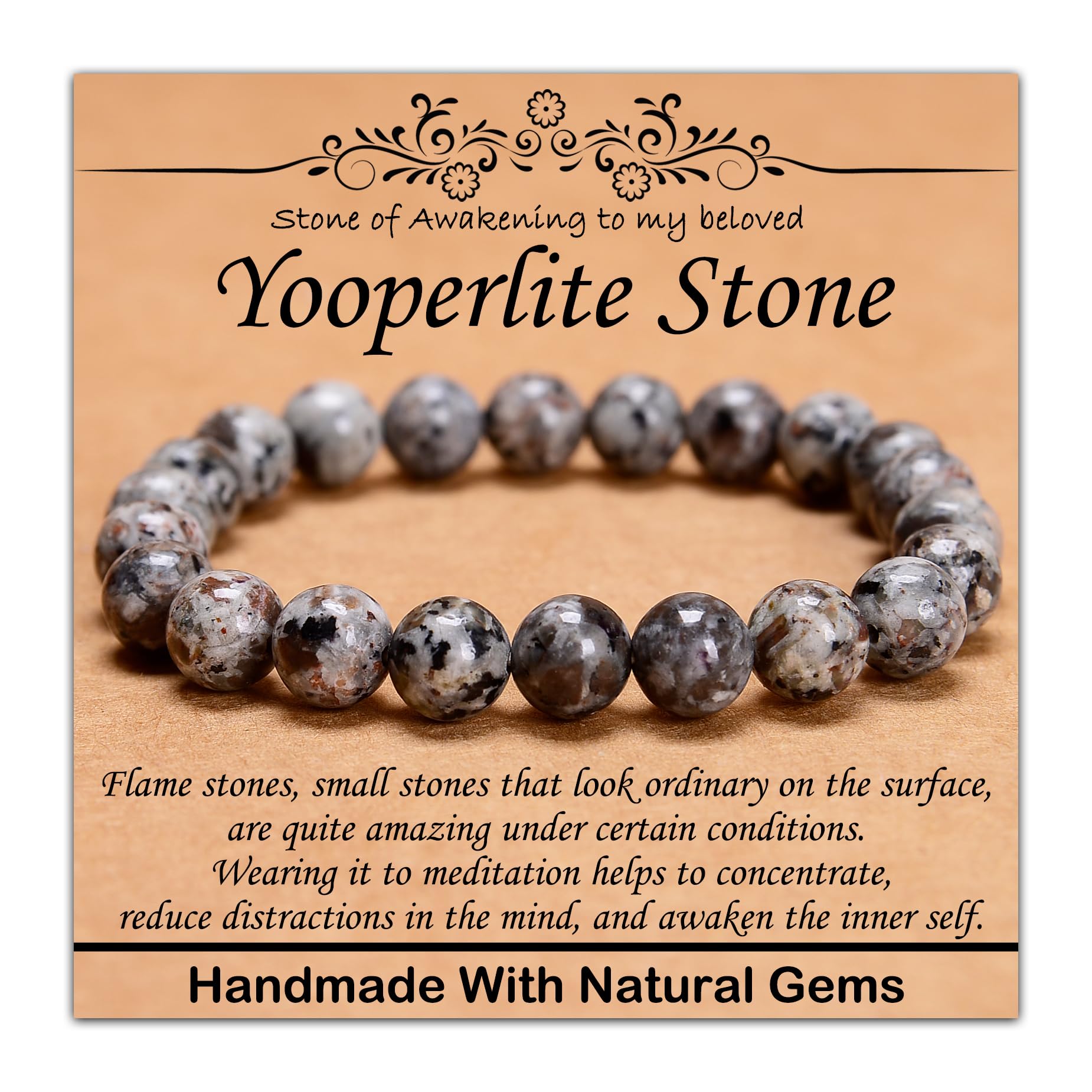 CHCCOYECHCCOYE 8mm Natural Healing Gemstone Bracelet Handmade Yoga Stretch Elastic Bracelet Stress Relief Crystal Jewelry for Men and Women (8mm,Yooperlite Stone)