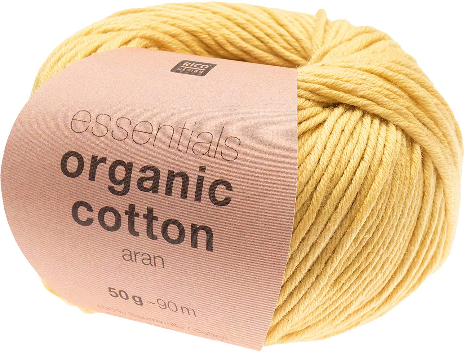 Rico Knitting Essentials - Organic Cotton Aran Vegan Bio Crochet Yarn - 10 Ply - 003 Yellow — image 1