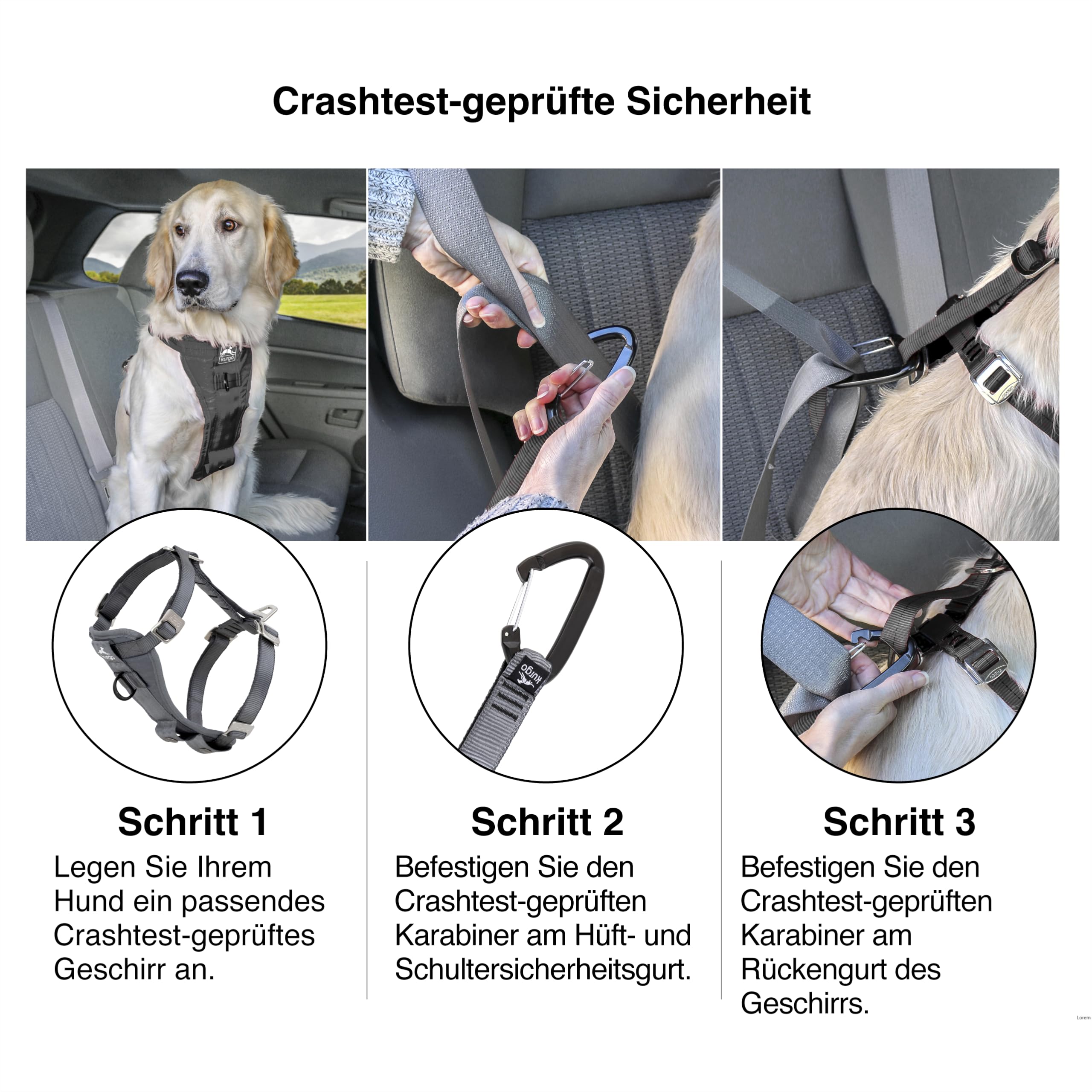 Kurgo TRU-Fit Hundegeschirr, Crash-Test-erprobtes Auto-Sicherheitsgurt, Für Hunde von 2 bis 5 kg, Größe M, Grau - 5