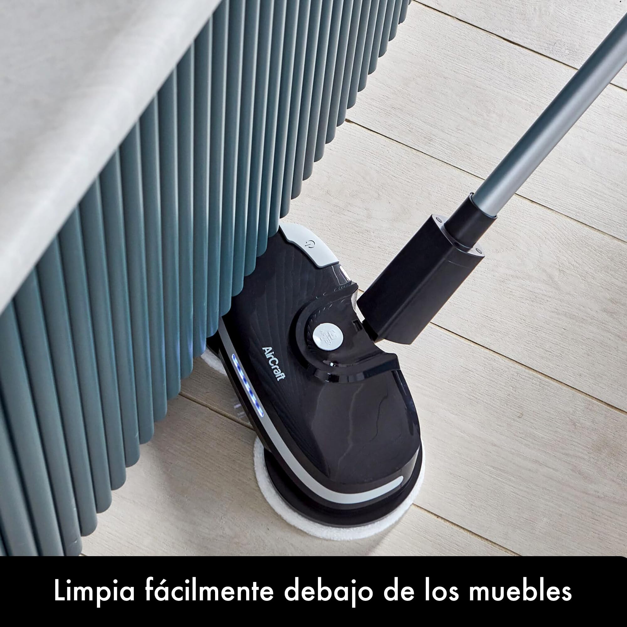 AirCraft Home, PowerGlide Limpiador y Pulidor de Suelos Duros Inalámbrico con 8 Almohadillas, Batería Recargable para Madera, Baldosas, Terrazo y Laminado