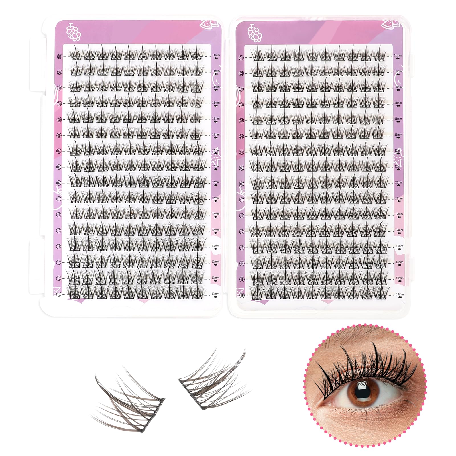 300 mechones de pestañas individuales, 3D esponjosas y individuales, kit de extensión de pestañas naturales, 11-13 mm, rizos de pestañas para principiantes, extensiones de pestañas en casa