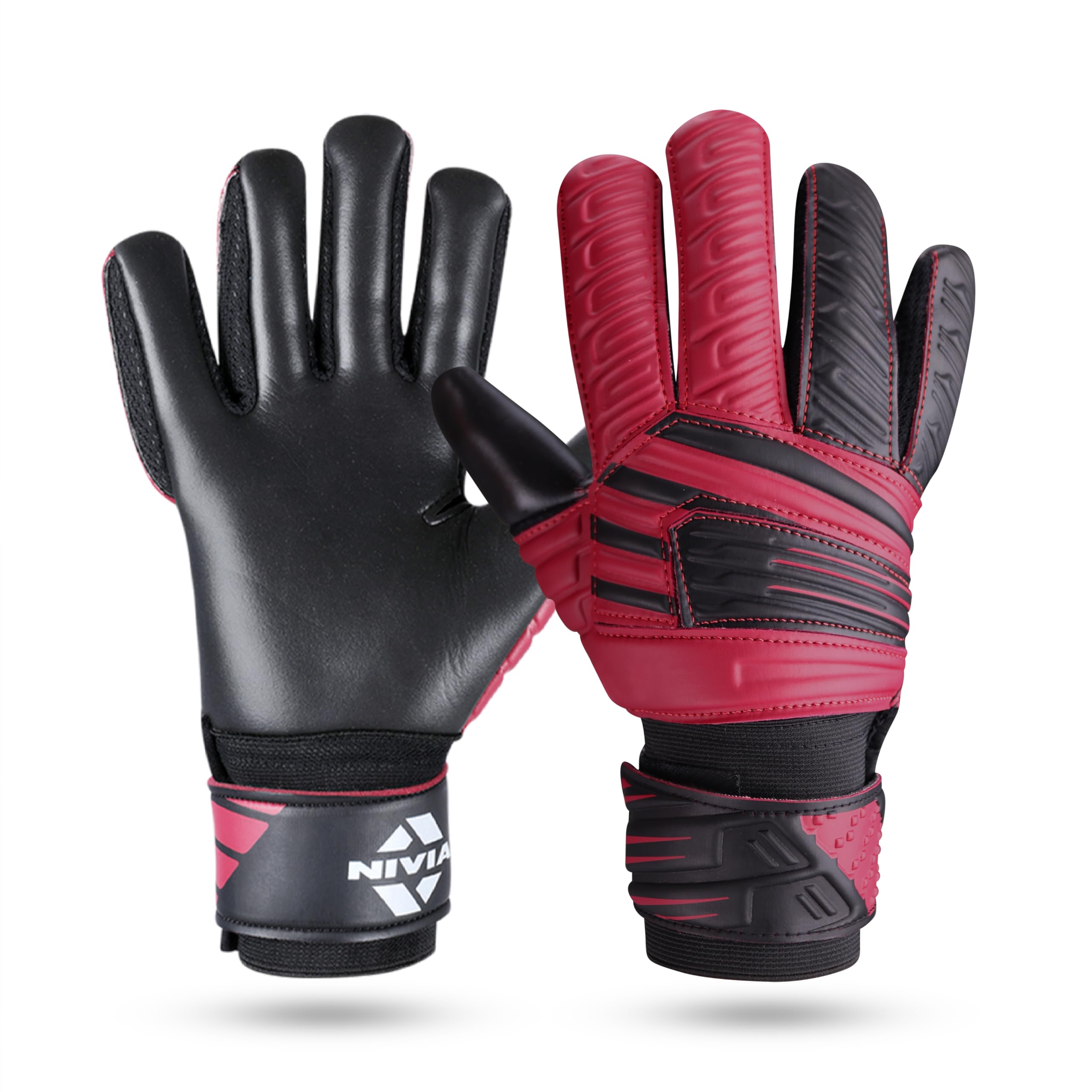 Nivia Raptor Torrido Football Gloves, (Black/Red, M) Synthetic
