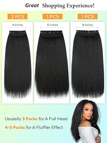 Miniatura 3 de WIGNEE Extensiones de cabello lacio tipo afro con clip, 4 piezas Yaki lacio con trama de encaje, 14 pulgadas, negro natural para mujeres negras, sin