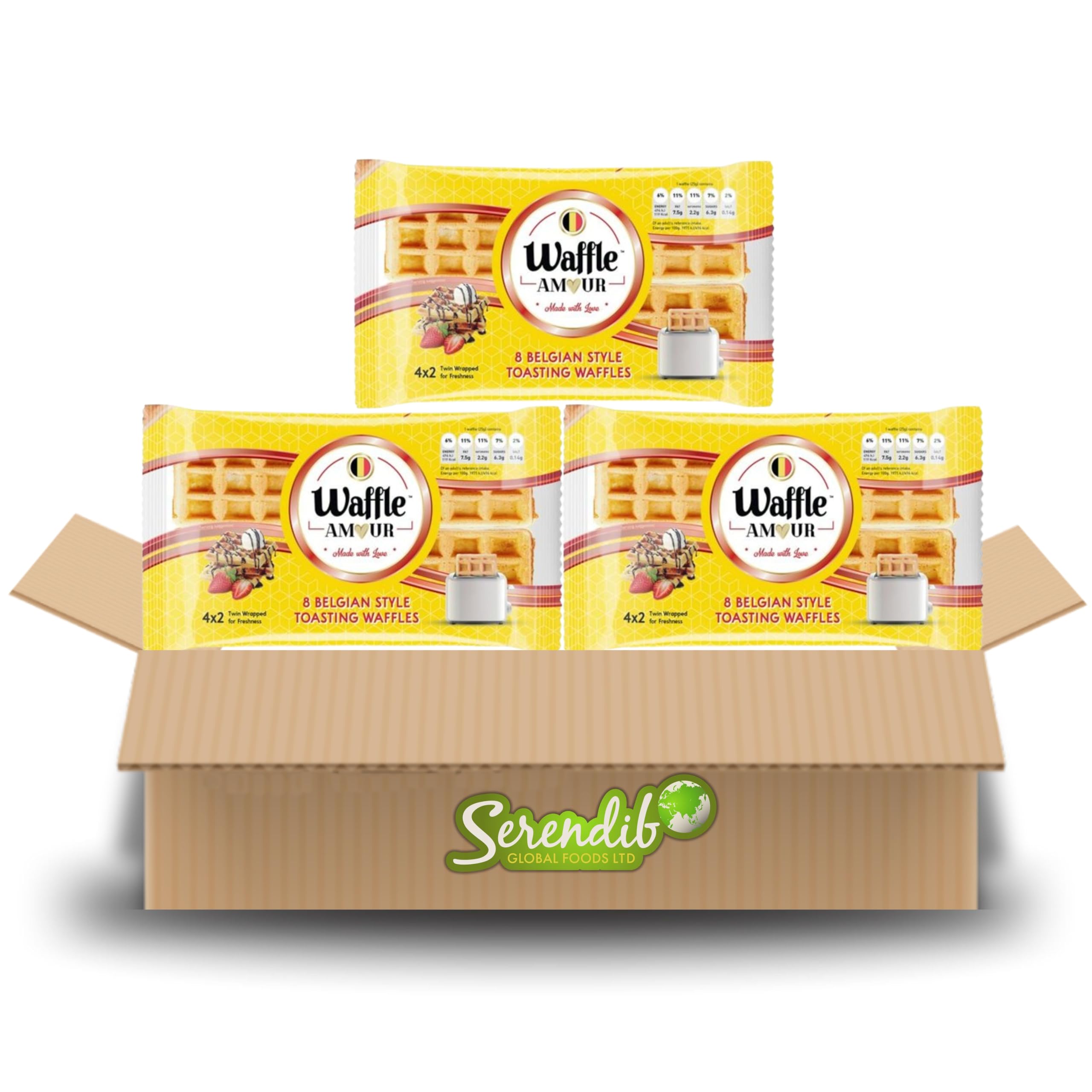 Waffle Amour TOASTING WAFFLES | 8 Belgian style toasting waffles 4X2 Packs in one Packet | Belgium Breakfast Treat | (3 Packets)