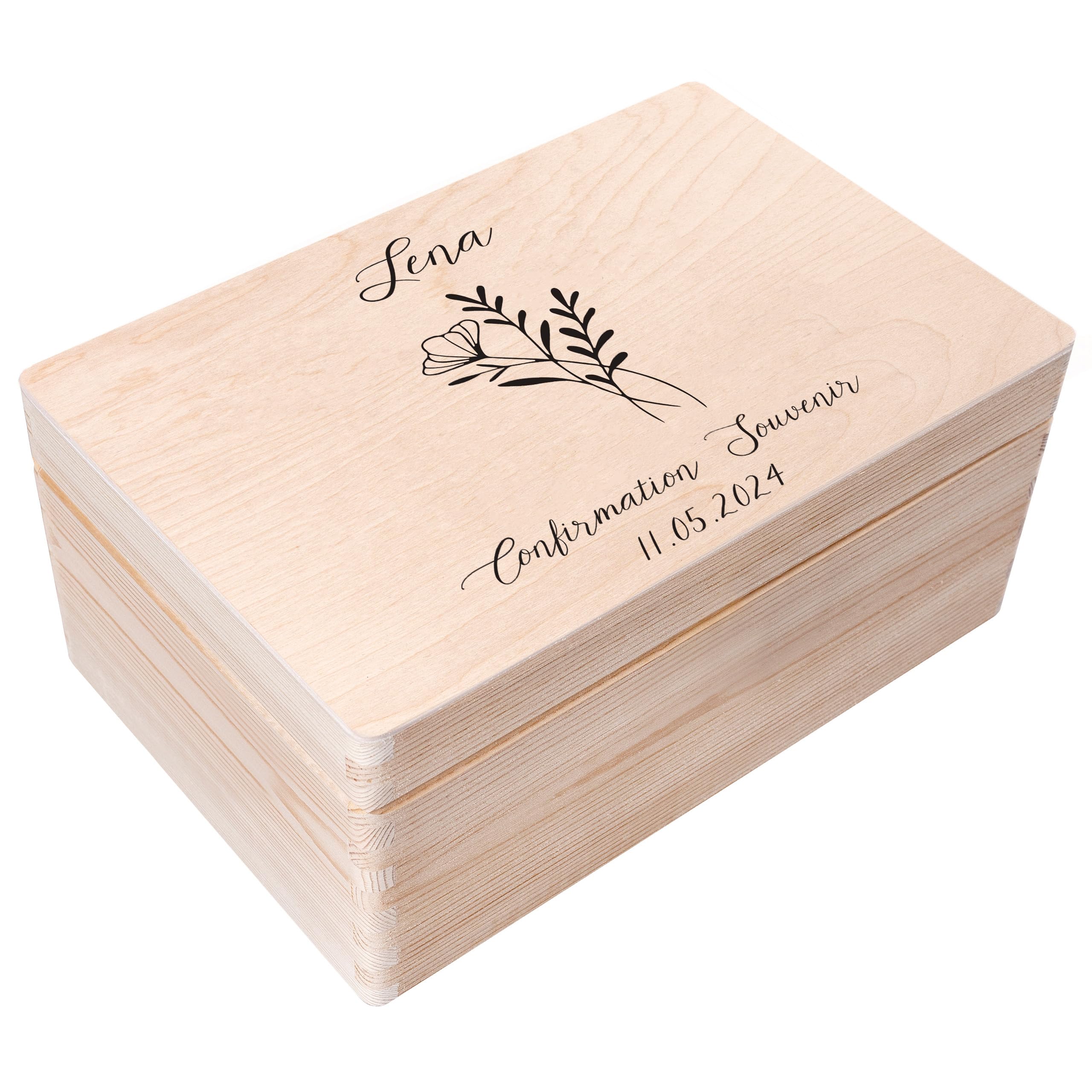 Creative Deco Personalised First Holy Communion/Confirmation Gift for Girls or Boys - Flowers | Unique Custom Boxes | Customised Wooden Storage Box with Hinged Lid | Keepsake/Decoration