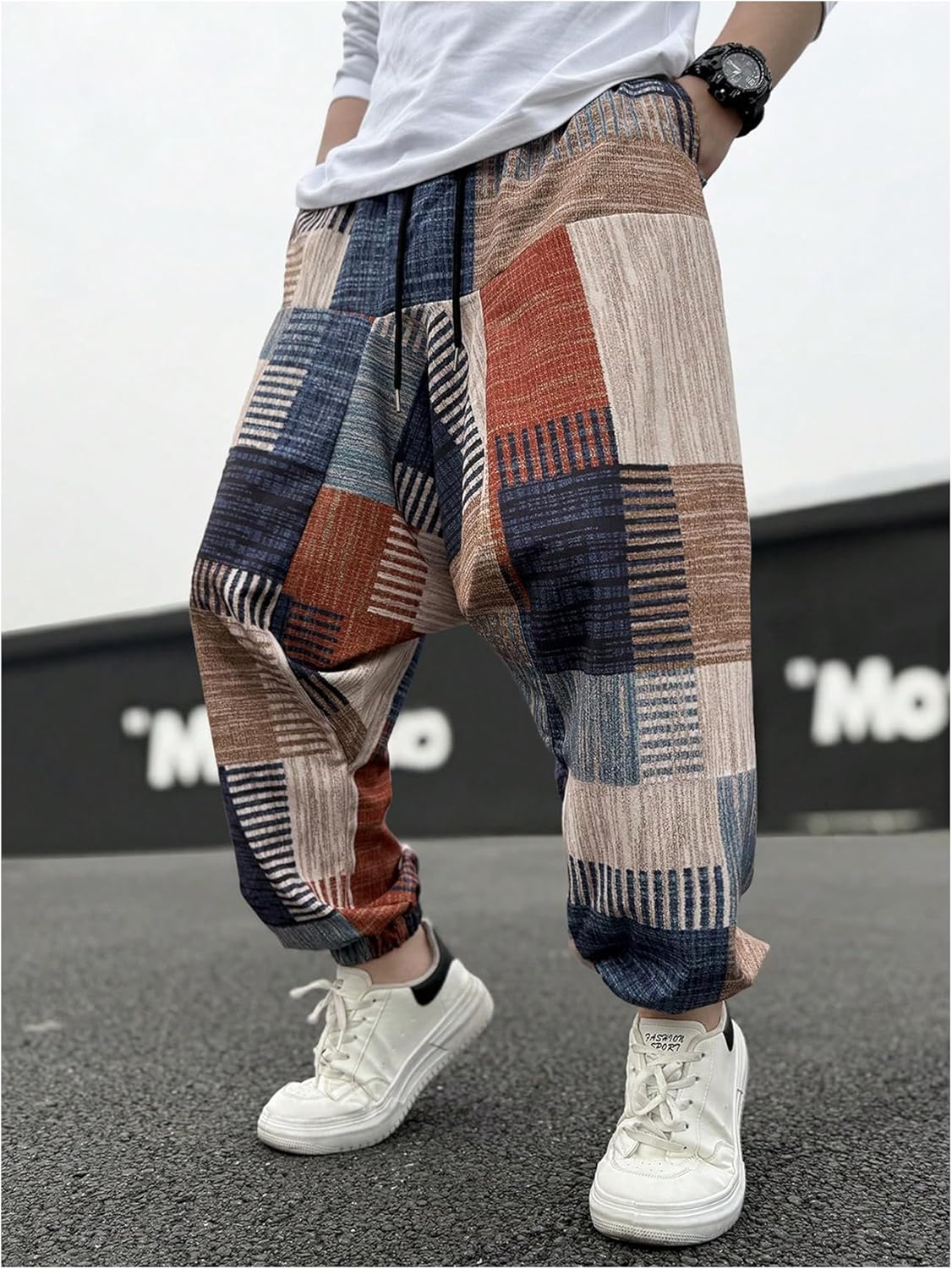 GORGLITTER Men's Patchwork Harem Pants Boho Yoga Hippie Beach Trousers - Image 4