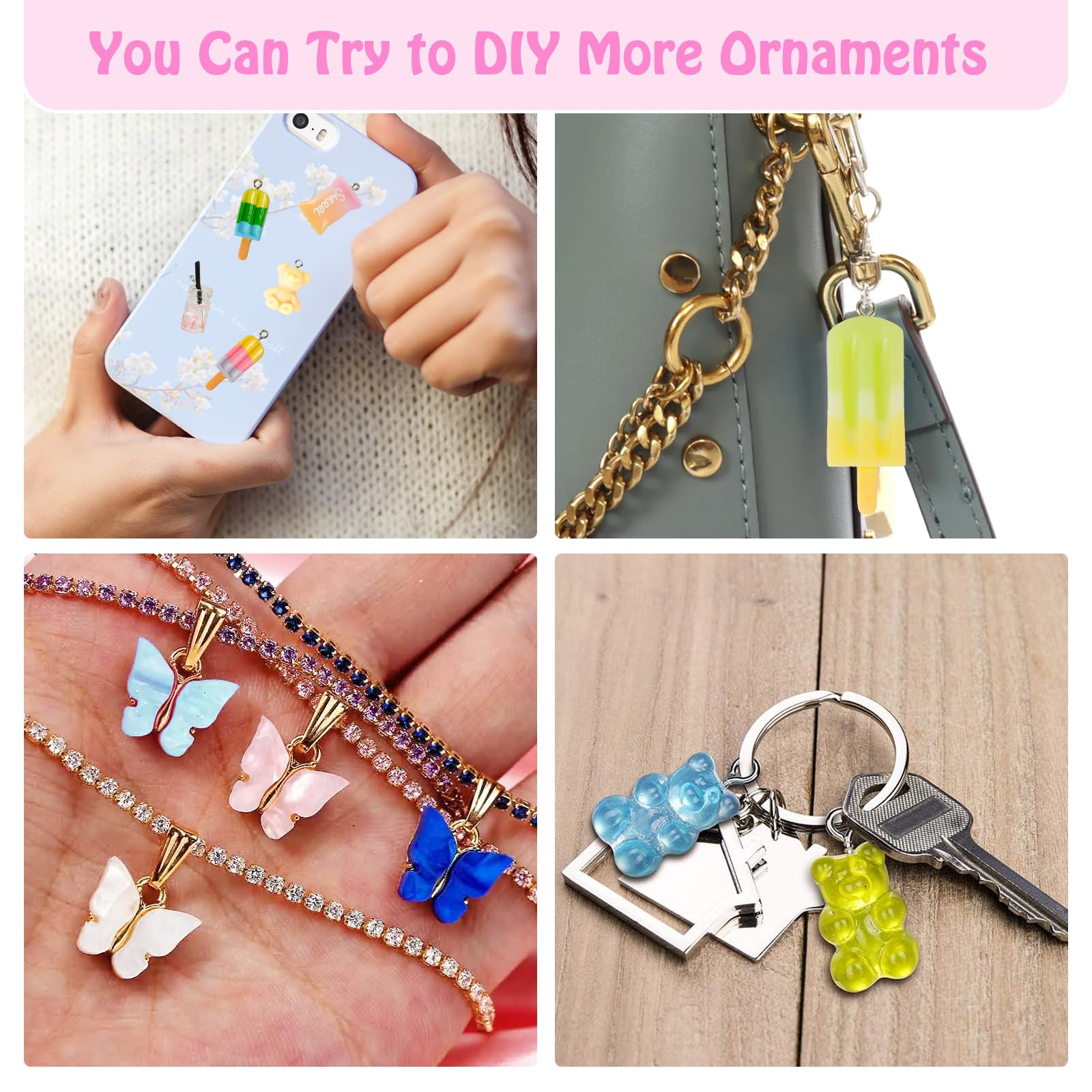 100 Stück DIY Schmuck Charms Set - Bubble Tea Bär Erdbeere Anhänger