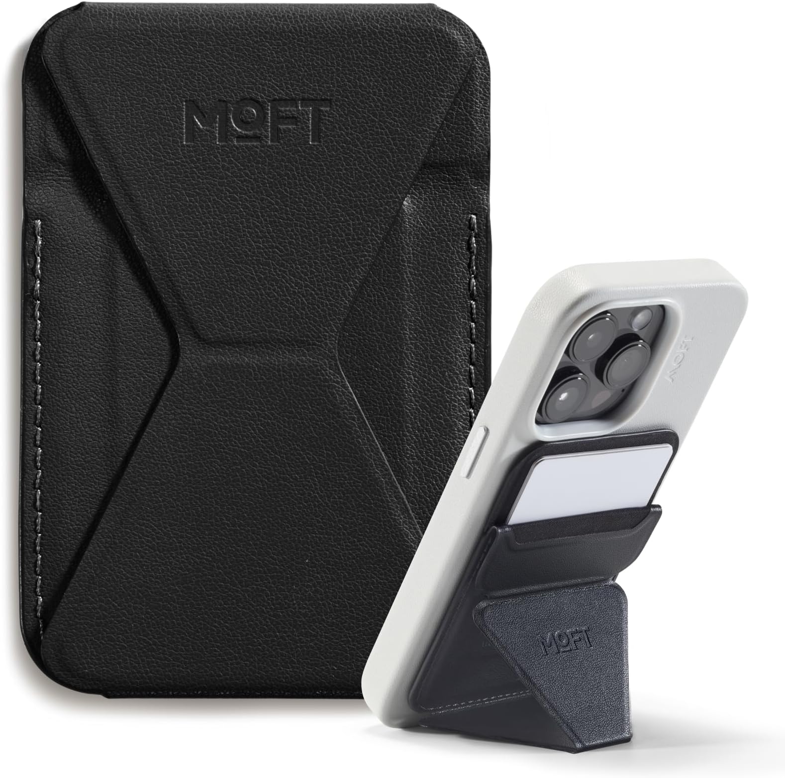 Magnetic Wallet Stand Compatible with iPhone 16/15/14/13/12 Series, Angle Adjustment & Magsafe Compatible MOVAS Phone Stand, Jet Black