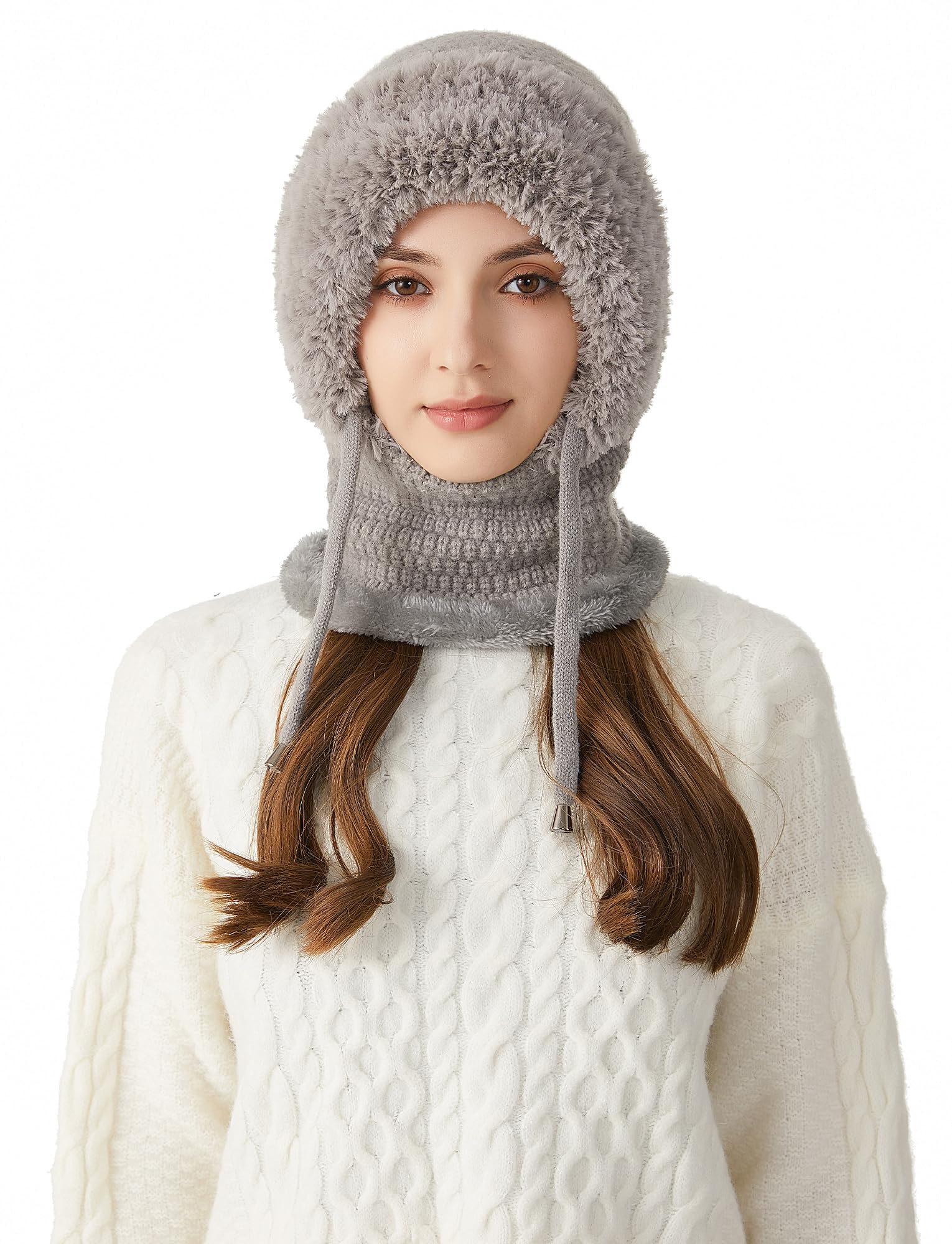 SEAUR Bonnet d'hiver souple pour femme avec doublure en polaire - Cagoule chaude - Avec cordon de serrage