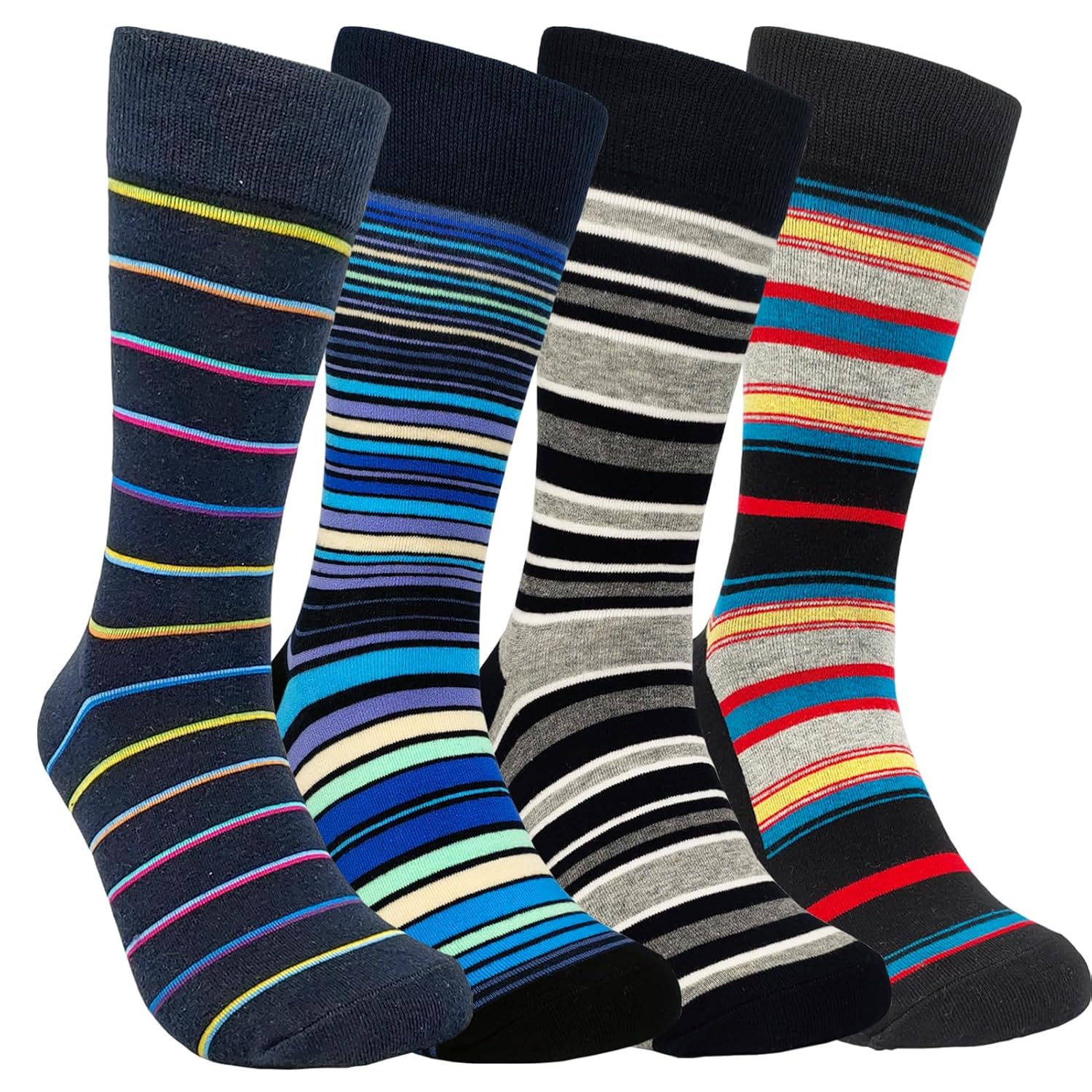 HSELL Meias masculinas engraçadas, coloridas, design maluco, listradas, listradas, de algodão, para homens