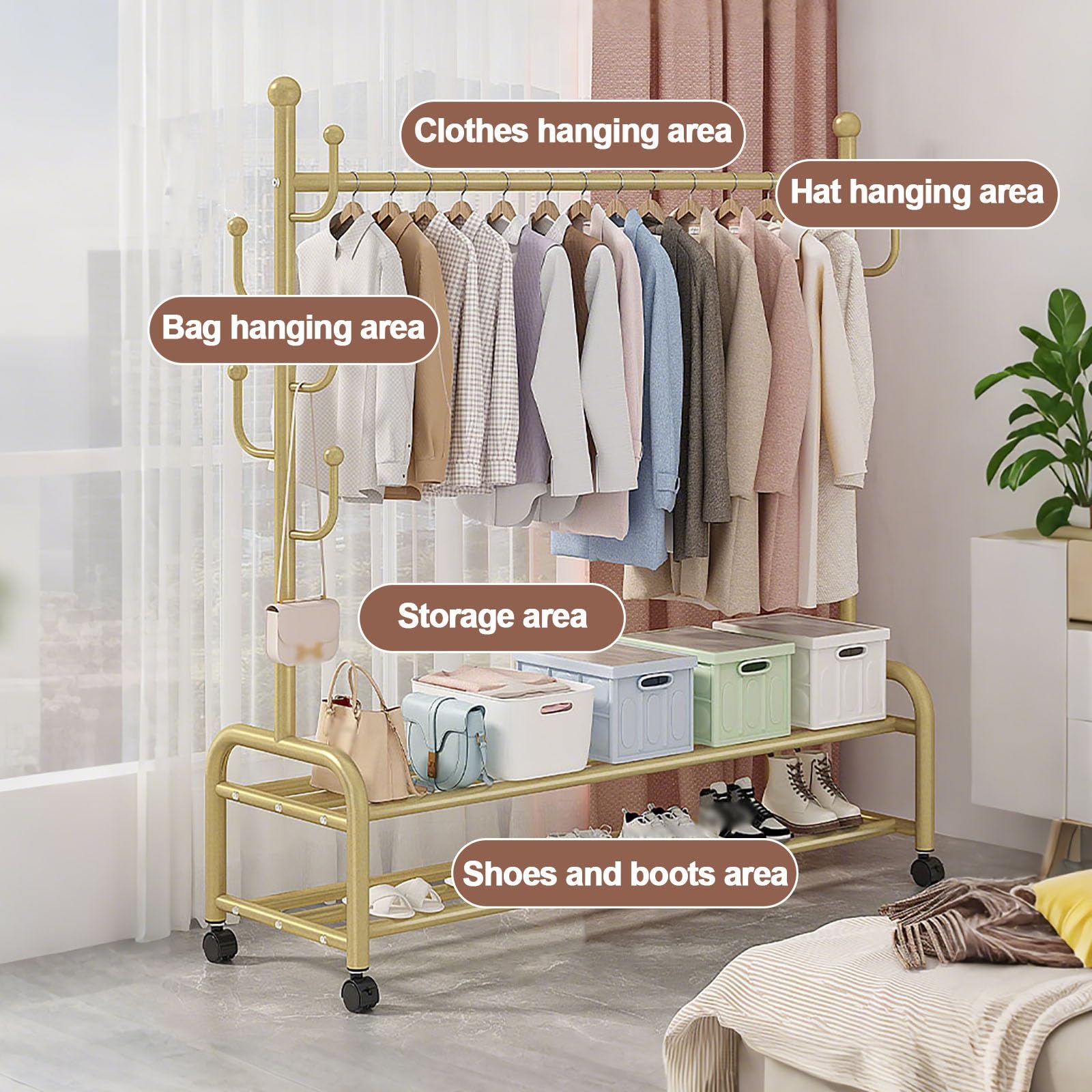 Appendiabiti in metallo resistente con ruote appendiabiti portatile per vestiti e scarpe nero 80x167x37cm grande capacità Perchero Colgador De Ropa