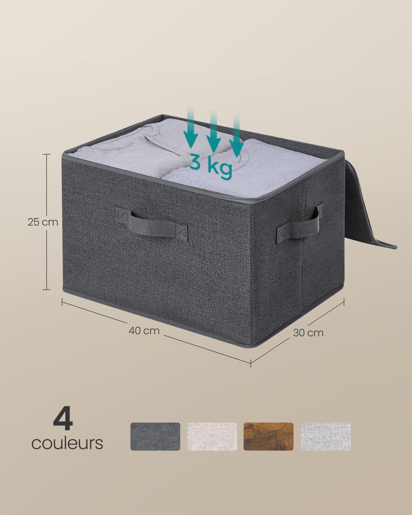 SONGMICS Boîte de Rangement, Pliable, avec Couvercle, Poignées, Coffre, Panier, pour Vêtements, Chaussres, en Tissu Non-tissé, Lot de 6, 40 x 30 x 25 cm, Gris Ardoise RZB003G02