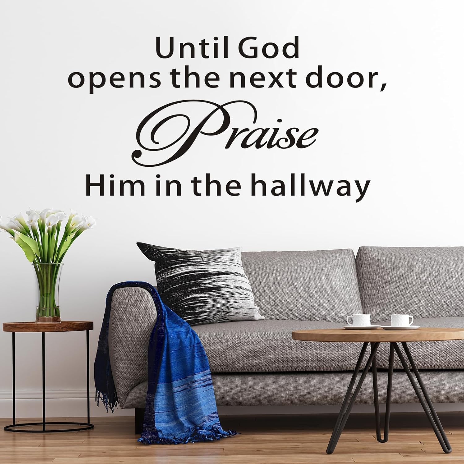 Bible Verse Wall Stickers for Bedroom: Christian Quotes Inspirational Vinyl Art Wall Decals for Living Room Kitchen - WUntil God Opens The Next Door 37" X 19.3"