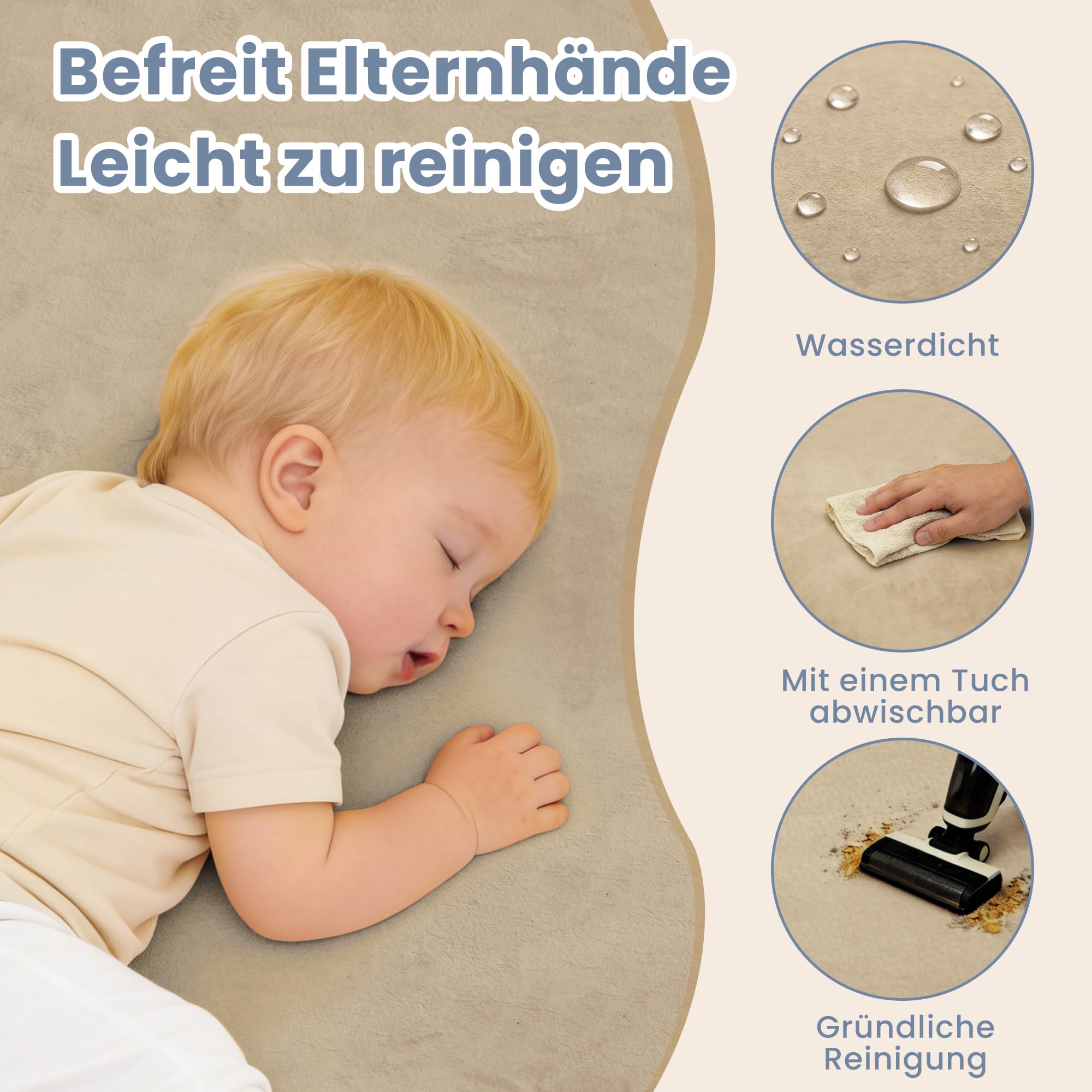 ACOMOPACK Baby Spielmatte, 3cm dick großer rutschfester Kinderteppich,Memory-Schaumstoff samtweiche Krabbelmatte für Bauchlage (Khaki, 150 x 180 cm)