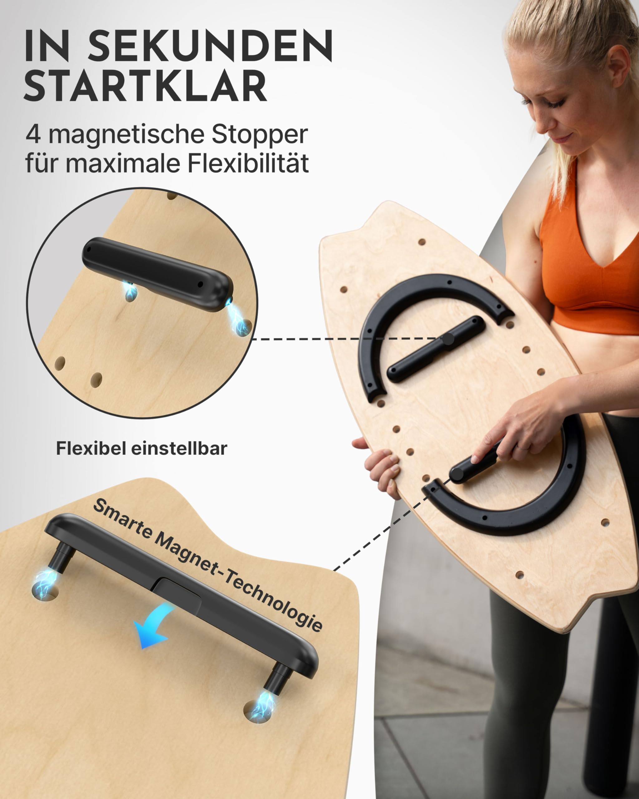 NEOLYMP Balance Board Holz – Gleichgewichtstrainer für Erwachsene & Kinder – rutschfest & bis 210 kg belastbar – 7 Schwierigkeitsstufen – Magnetisch einstellbar