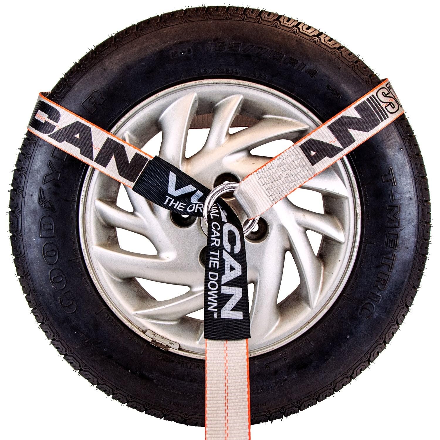 VULCAN Uprząż do opon Wheel Dolly z uniwersalnym O-ringiem - styl lasso - 5 cm x 244 cm - 4 sztuki - seria srebrna - bezpieczne obciążenie robocze 1,5 kg - tylko paski - grzechotki sprzedawane