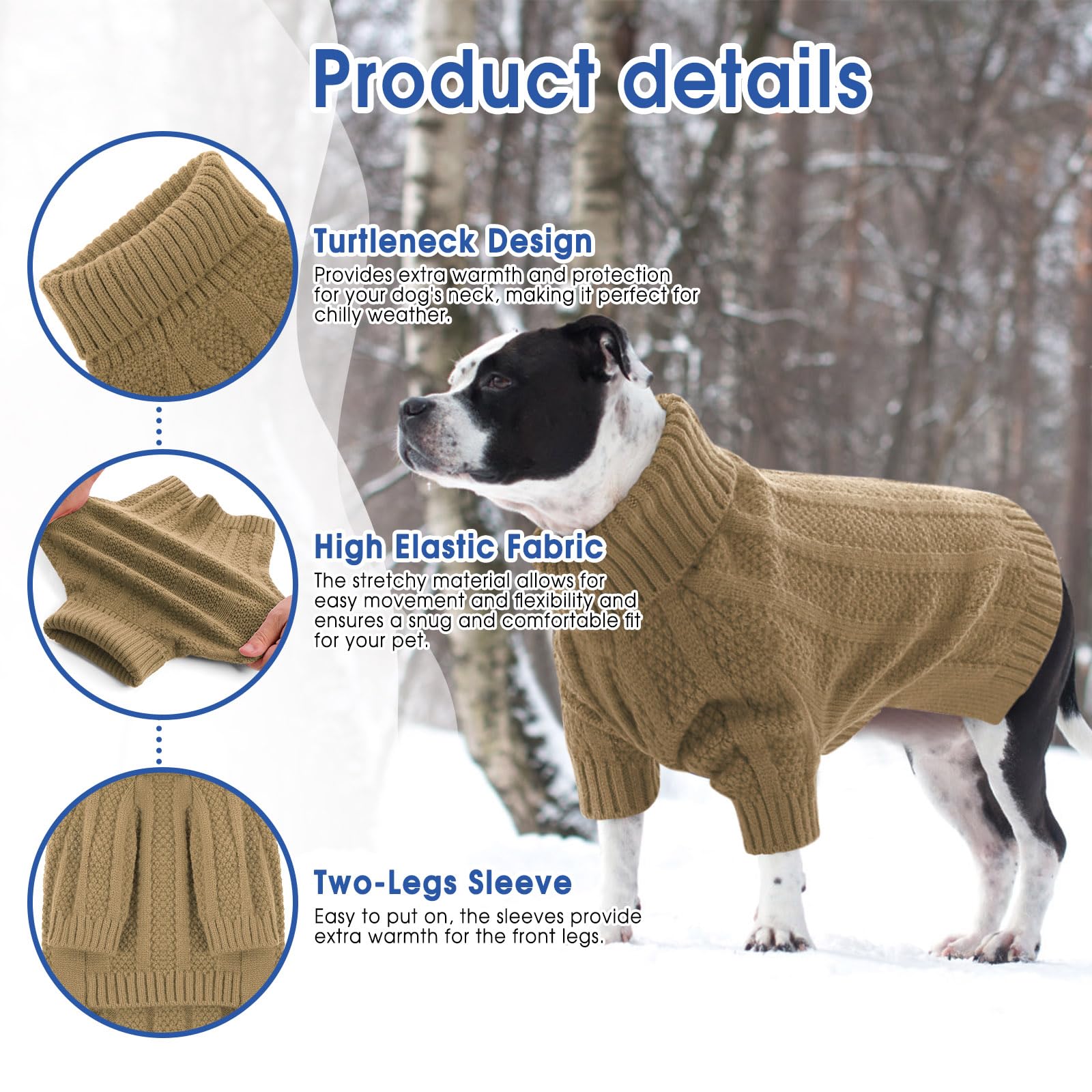 Queenmore Chihuahua Jumper, Turtleneck Long Sleeve Pullover for Boys Girls Yorkshire Poodle, Cockapoo (Camel, S) - Image 4