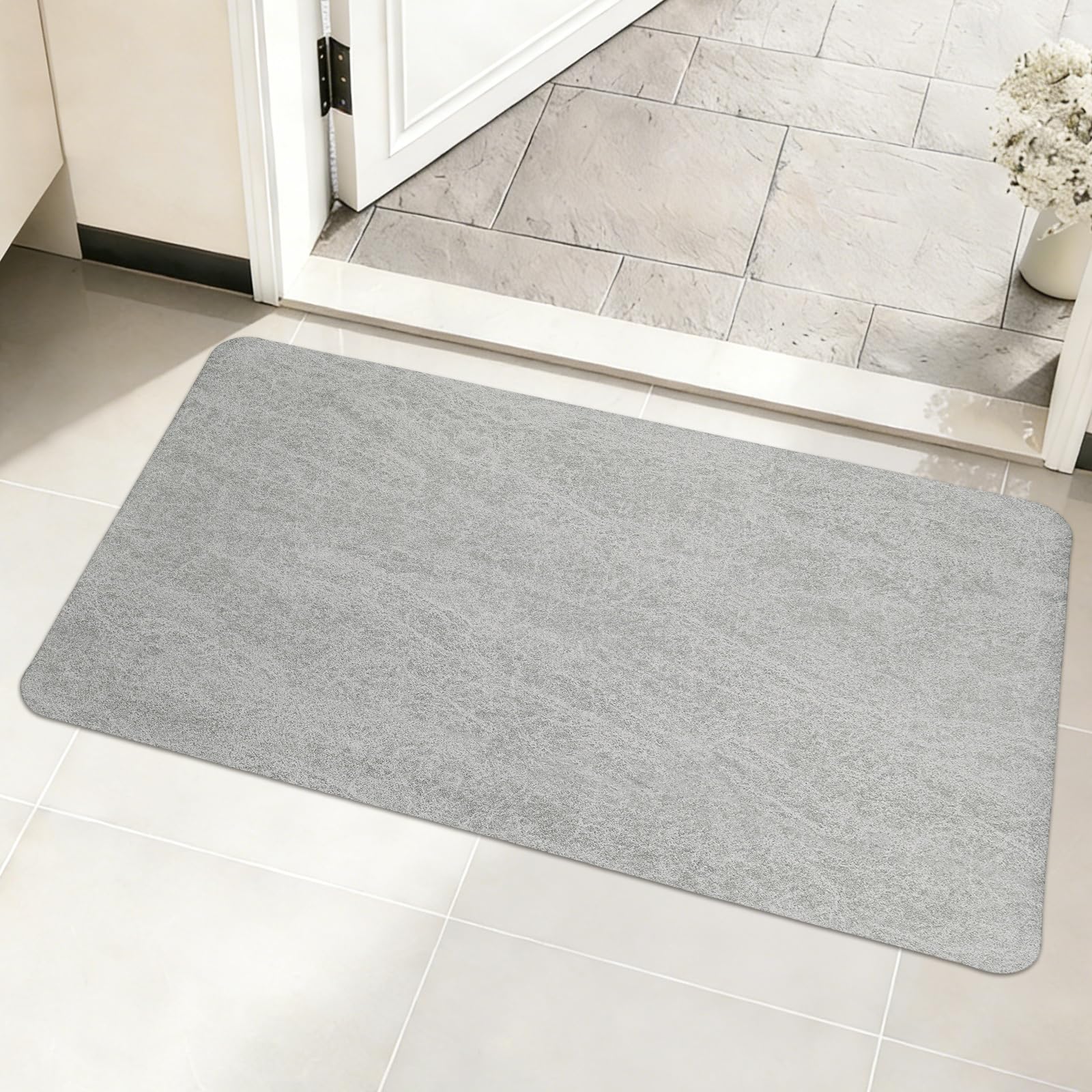 M METERXITY 1-Pack Front Door Mat, 24x16 Inch Diatomite Mud Indoor Outdoor Entrance Washable Absorbent Low Profile Doormat for Patio/Porch Entryway, Heavy Duty Welcome Mat [Gray]