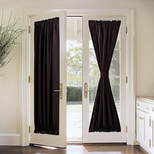 Vista 16 de PONY DANCE Cortina opaca marrón para puerta francesa, persiana de ventana con aislamiento térmico con alzapaños, panel de privacidad para luz