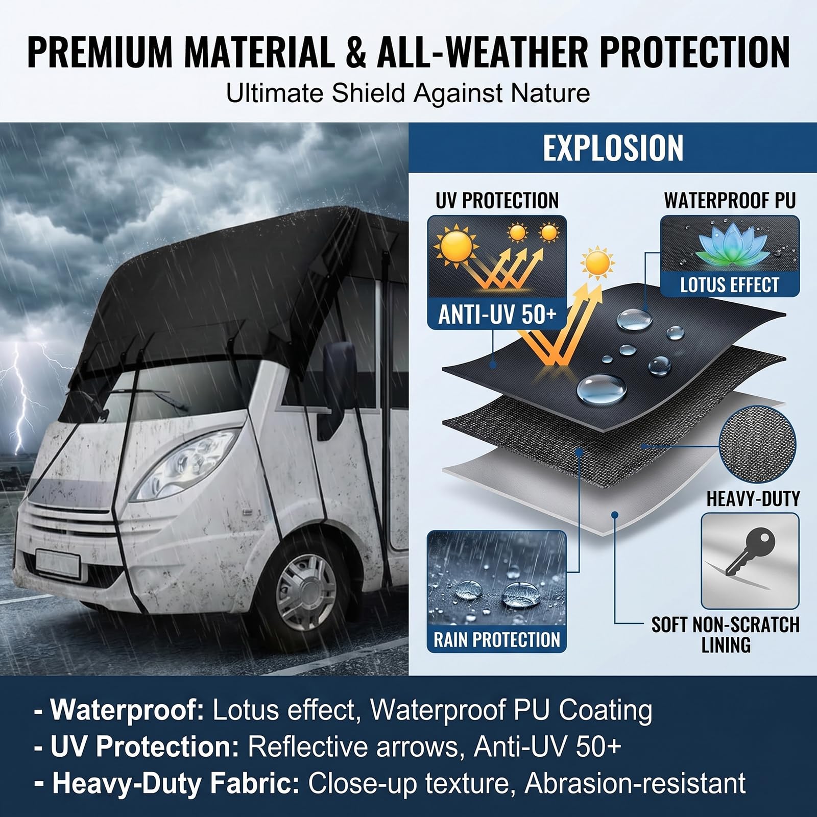 LDIW Wohnmobil-Dachabdeckung Wasserdicht, 420D Outdoor Camper Schutzdach Reißfest, Wohnmobil Abdeckplane mit Spanngurten, Premium Wohnwagen Dachschutzplane UV-Schutz,Grau,8.5 * 3M Fits 26to29 ft