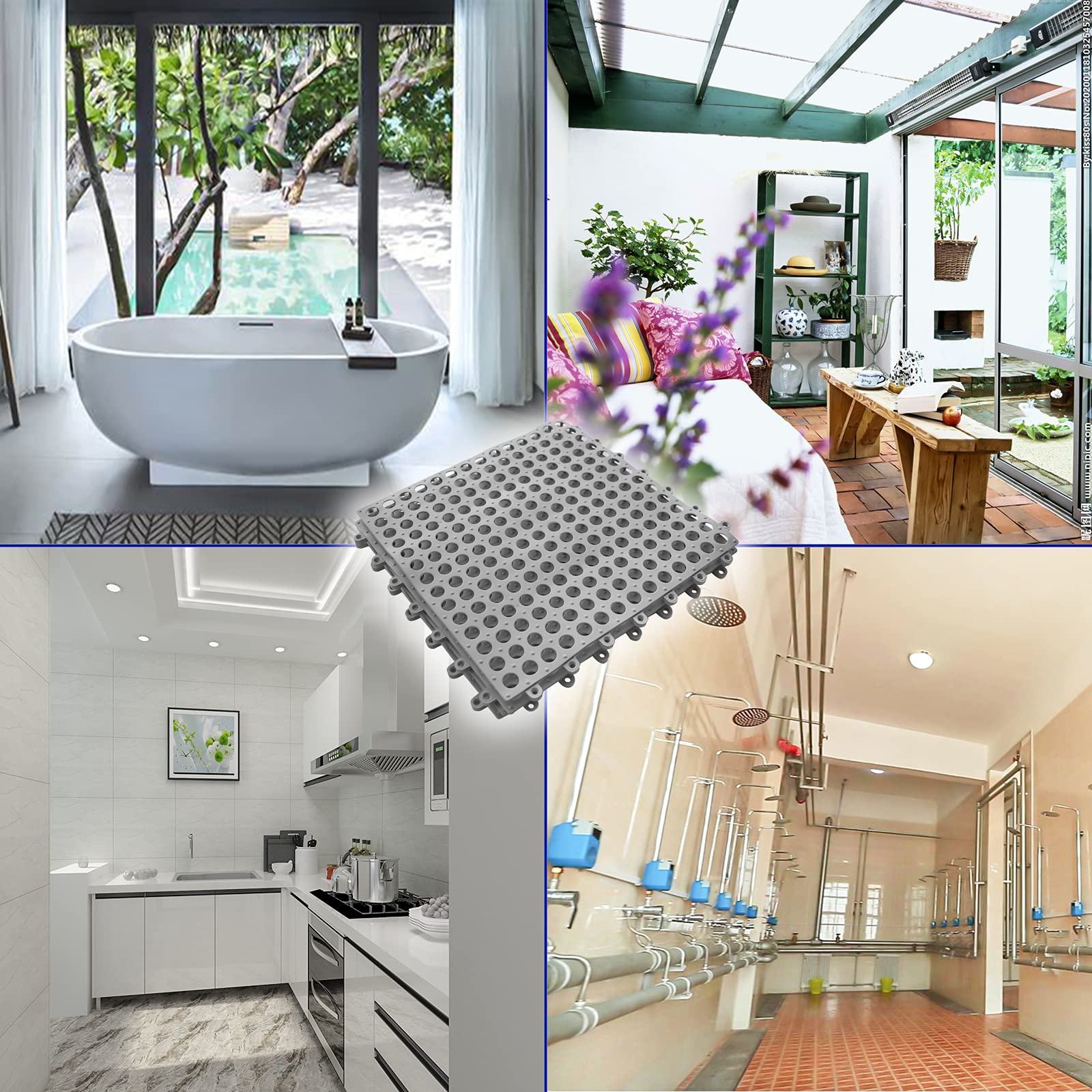 16Pack Drainage Interlocking Floor Mats, 12”x12” NonSlip Shower