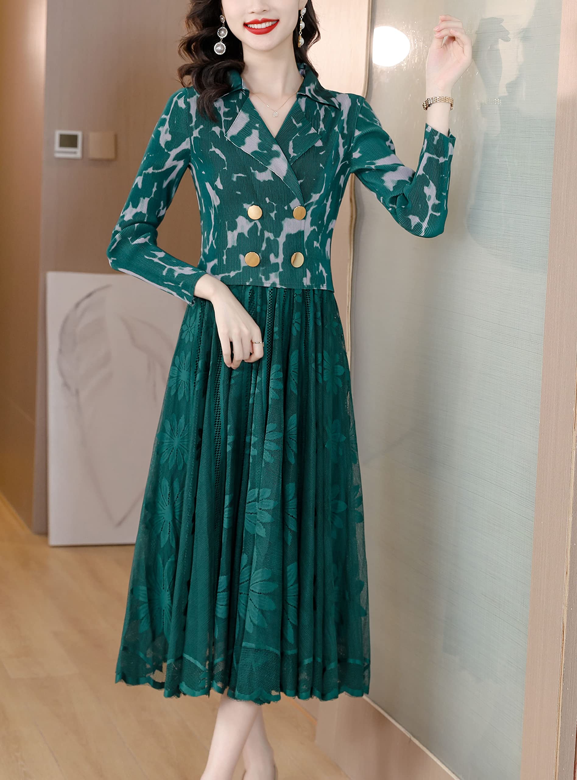 LAI MENG FIVE CATS Vestido de manga corta para mujer, elegante, de encaje floral, para cóctel, fiesta, baile, vestido de baile