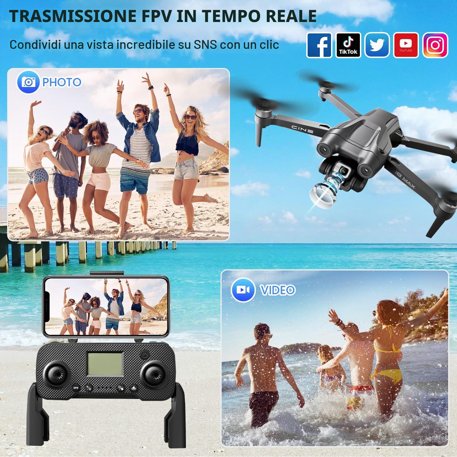 GPS Drone con Fotocamera 4K, Droni Quadricotteri Rc Pieghevoli Per Adulti Principianti Droni Motore Brushless Ritorno Automatico a casa Trasmissione WiFi 5G Pieghevole FPV RC Quadricottero