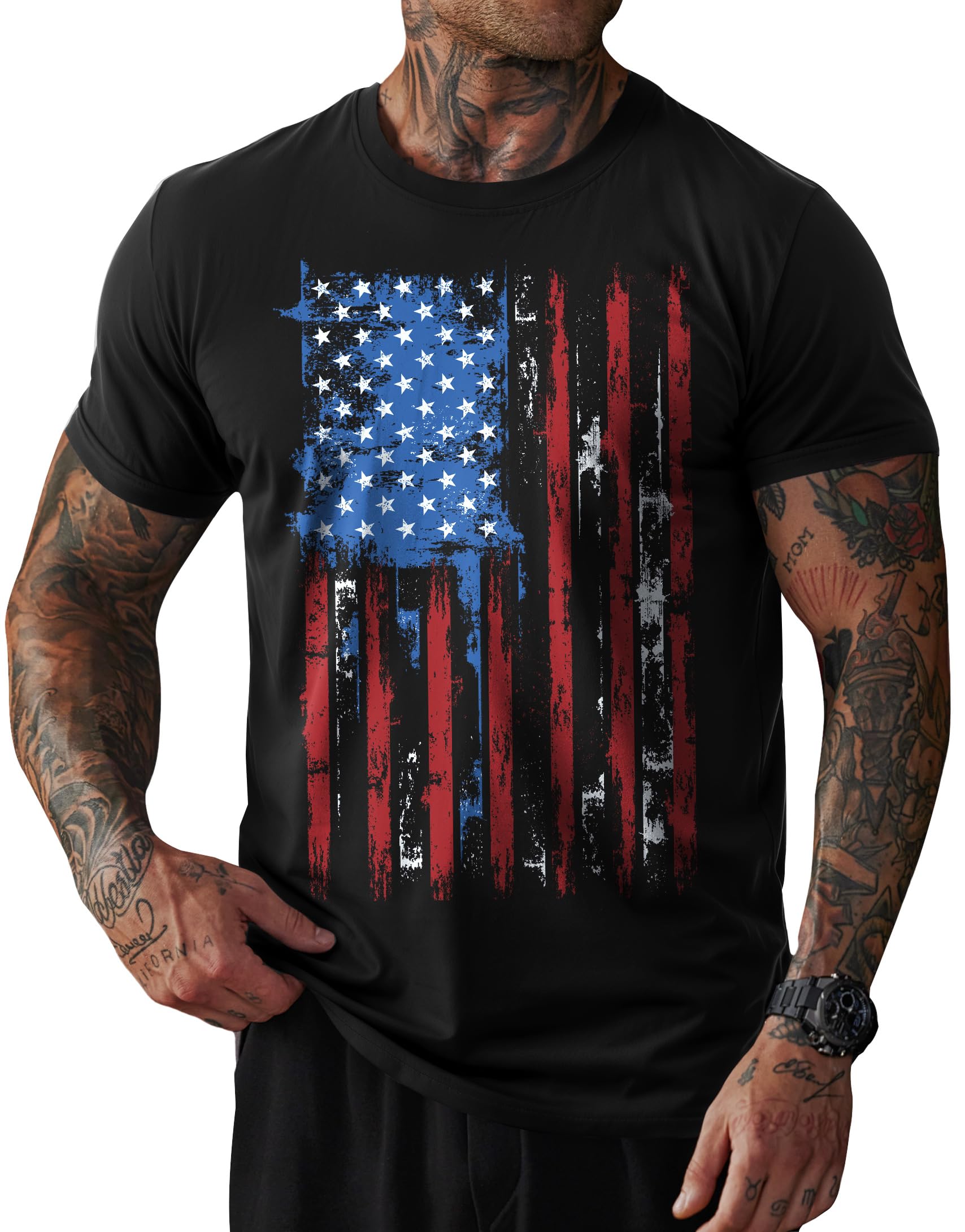 Mainfini Men's 4th of July T-Shirt American Flag 1776 Short Sleeve Tshirt (S-3XL)