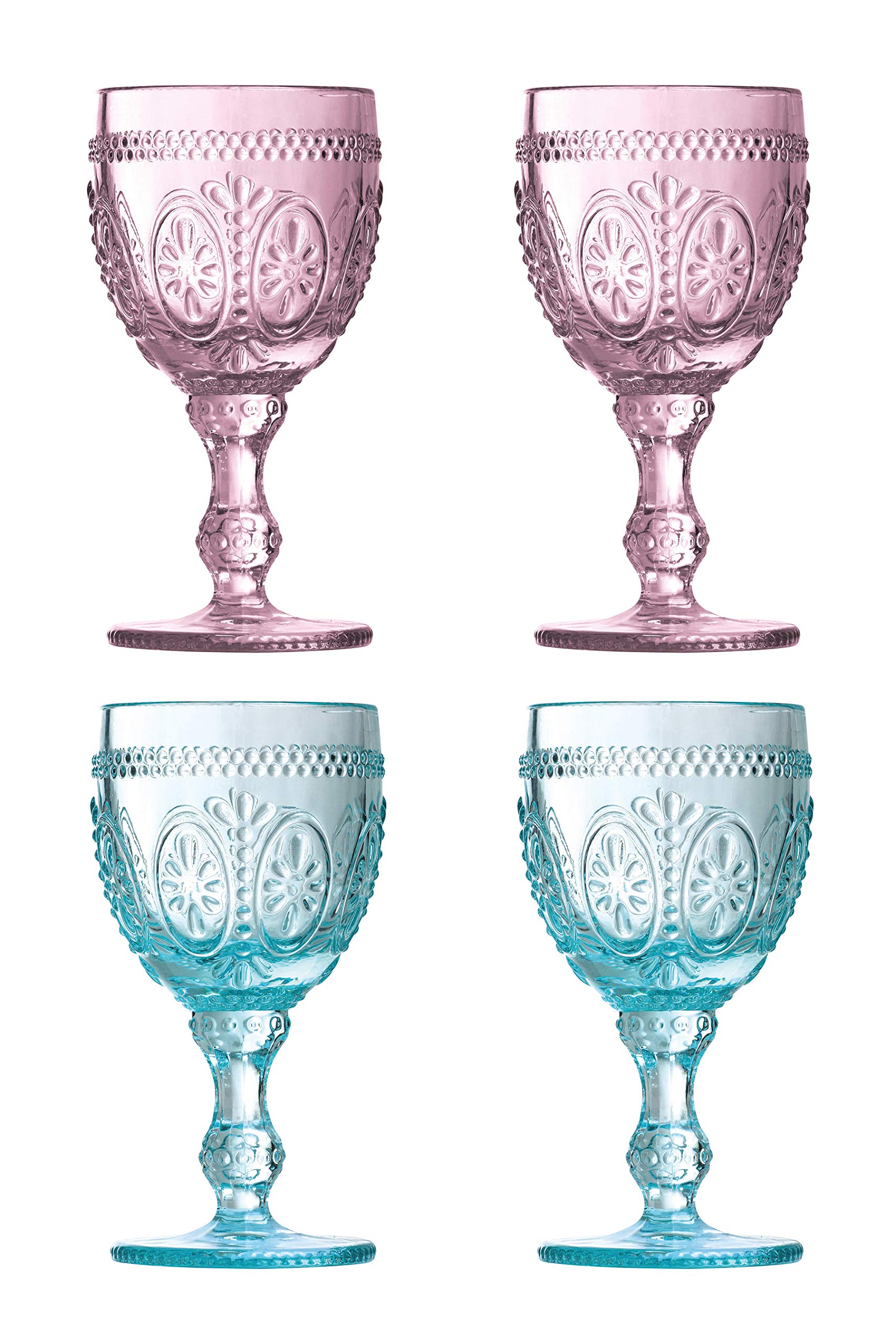 Premier Housewares Fleur Wine Glasses, Pink/Blue, 8 x 8 x 15 cm, 8 Count (Pack of 1)