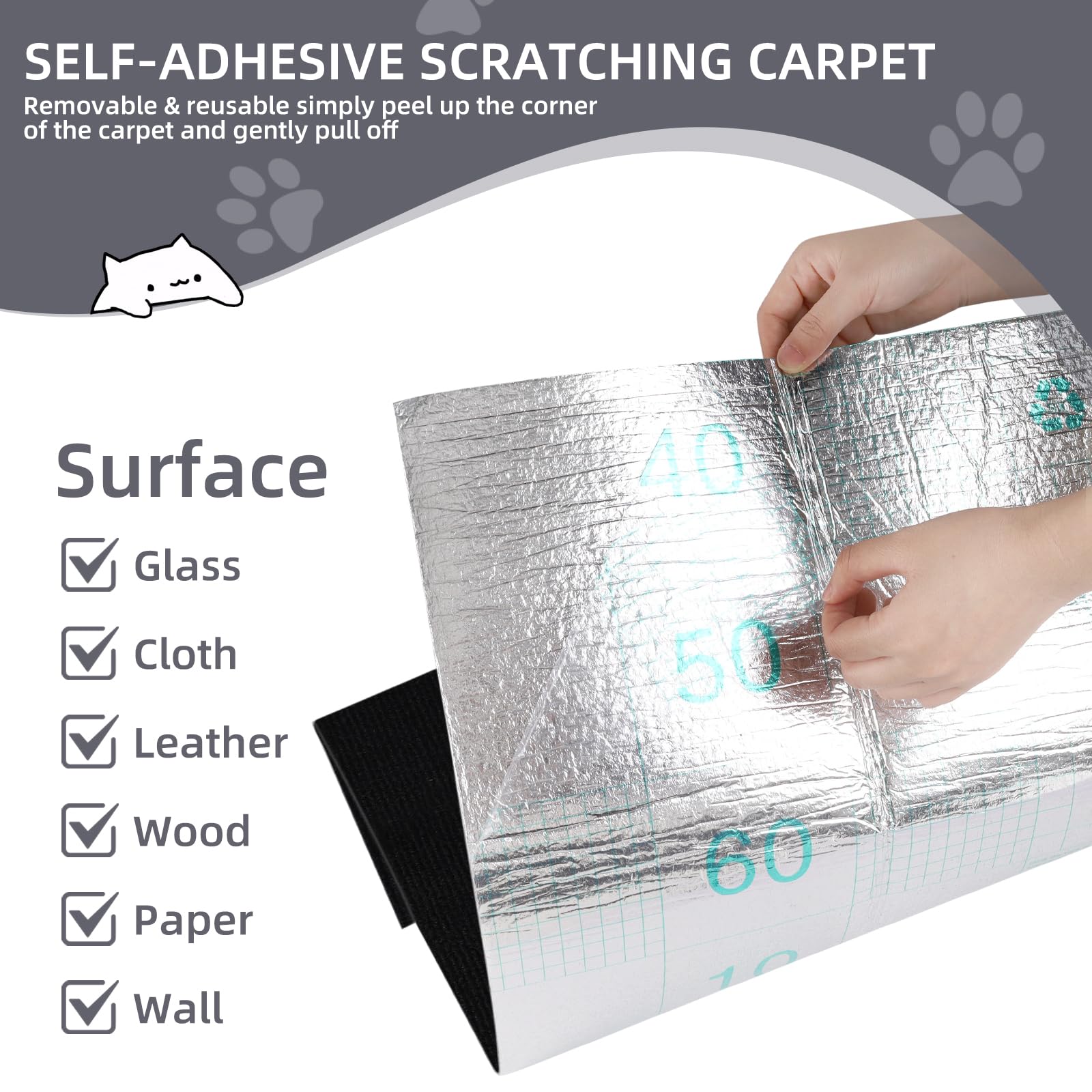 Protezione Divano Graffi Gatto: DIY Tiragraffi per Divano Tappeto Tiragraffi per Gatti Autoadesivo 200x40cm - Ideale per Divani, Mobili e Pareti, Sisal e Moquette (Nero, 40×200cm)