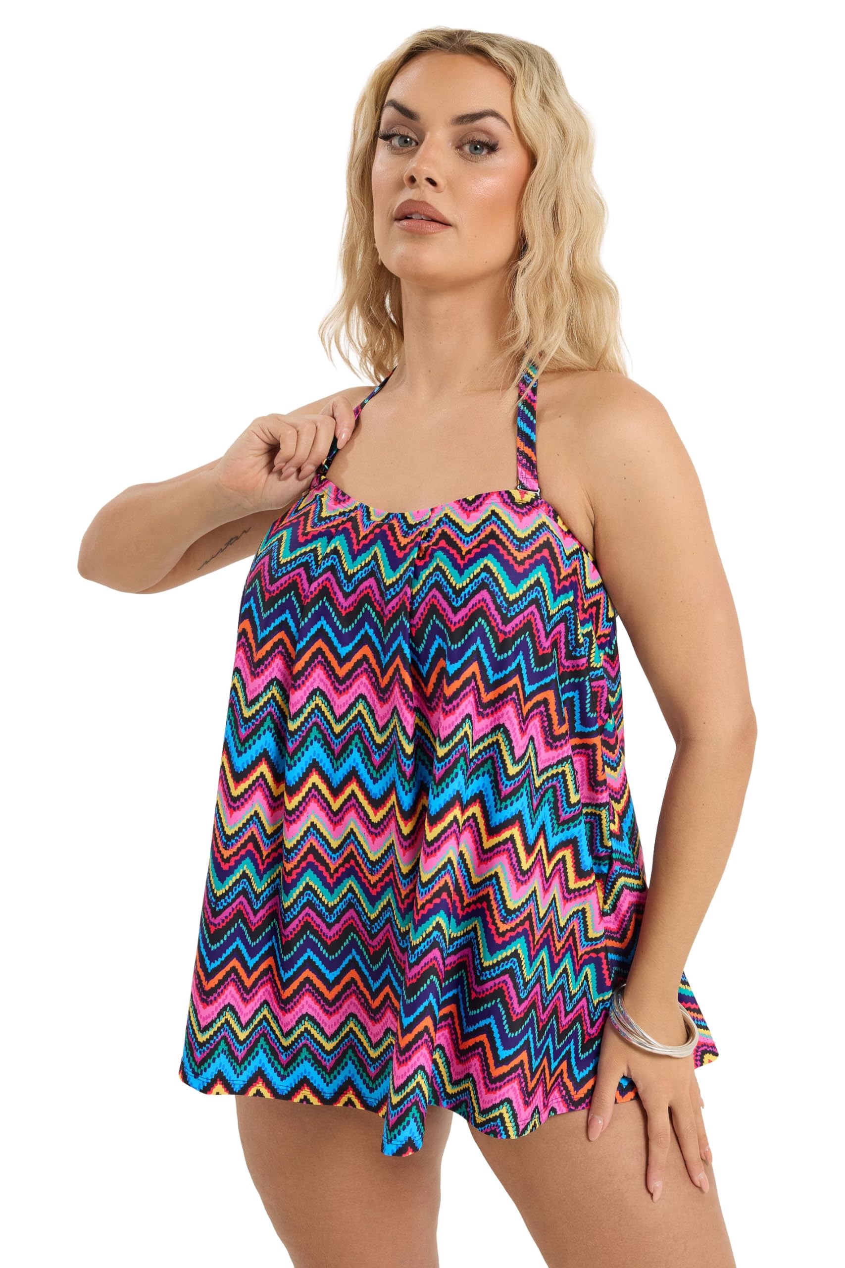 Yours Women's Multicolor Chevron Print Tankini Top | Size: 20