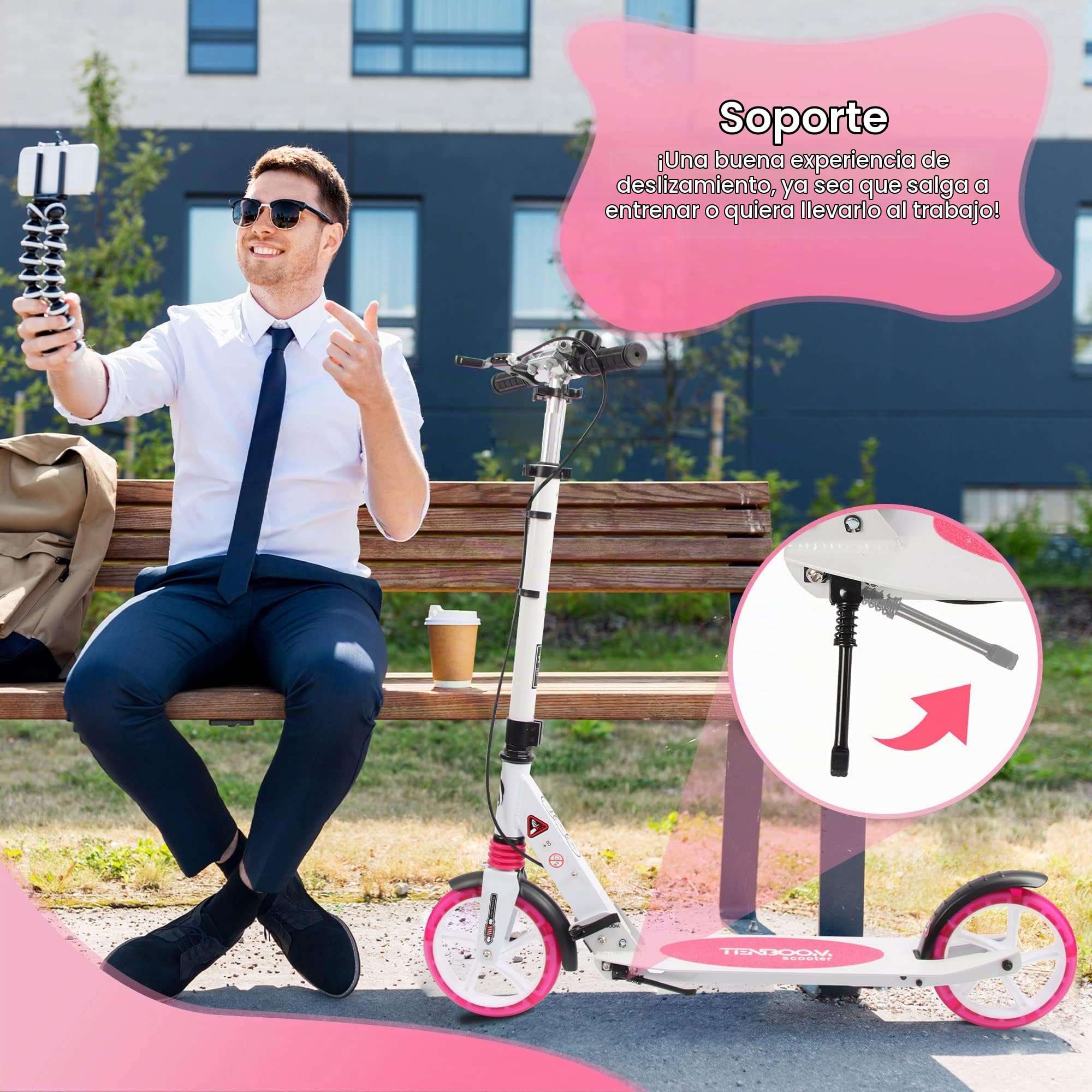 TENBOOM Ruedas de luz LED Patinete para Niños con Frenado de Mano y Frenado Trasero, Scooter para Adultos 2 Ruedas Luces, Patinete Infantil Plegable de Altura Ajustable, Regalo para Niños de 8-12años