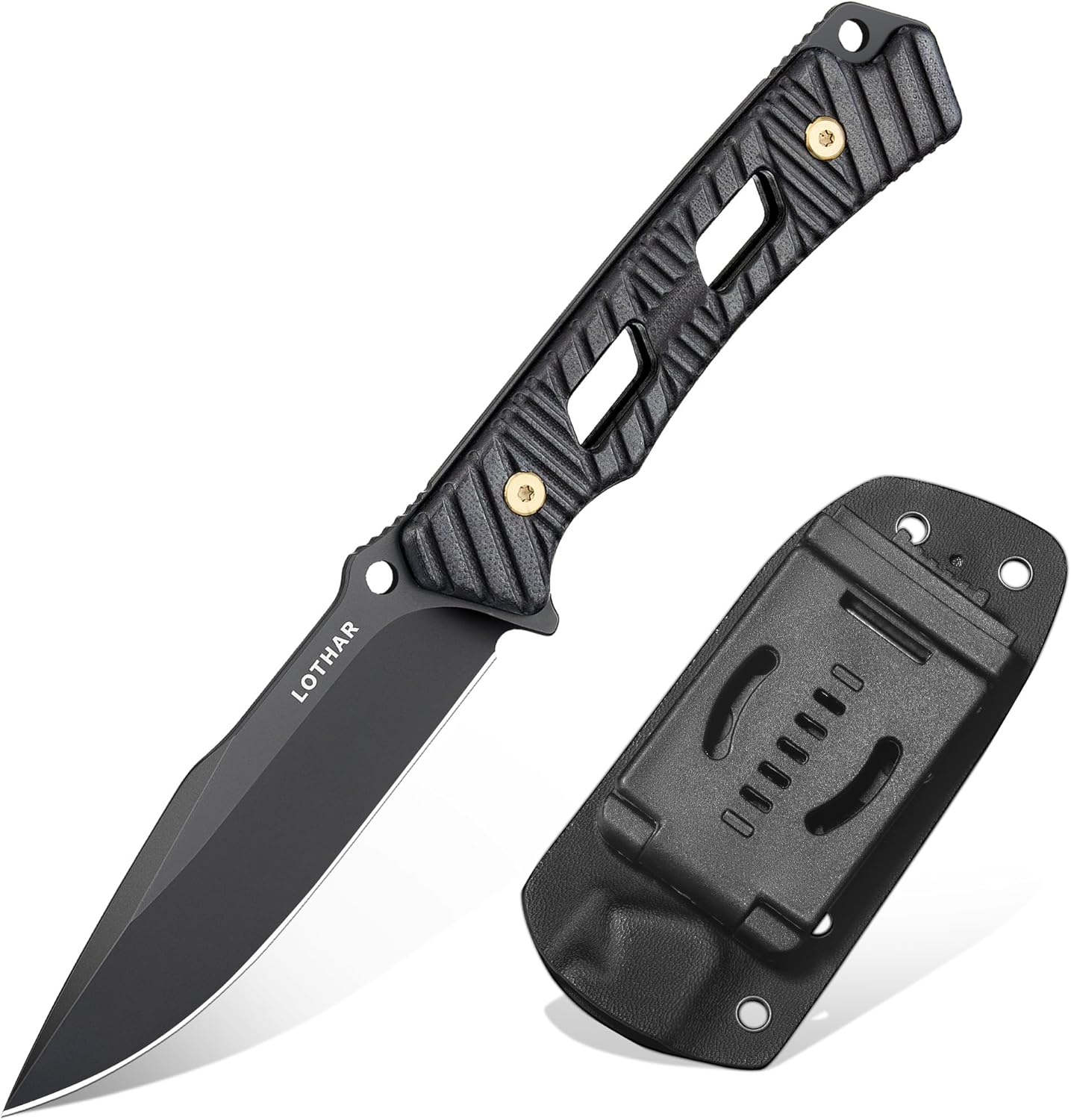 LOTHAR KA52 Fixed Blade Knife with Sheath, D2 Steel Survival Tactical Hunting Knife for Camping Bushcraft Outdoor, Vertical Horizontal Carry Cool Full Tang Knives, Survival Tactical Gear Christmas Valentine Gift for Men Women