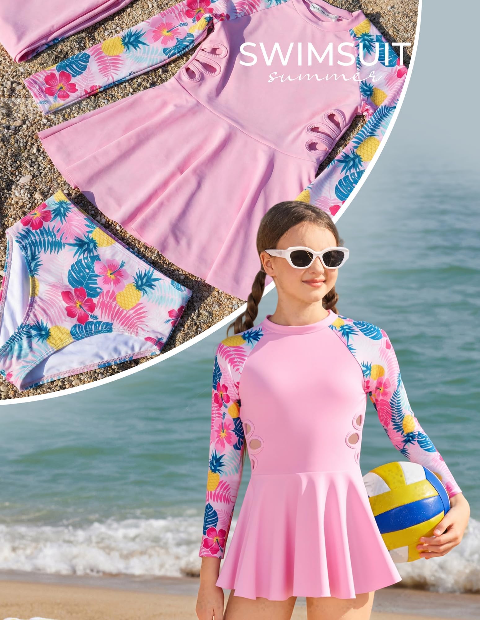 GRACE KARIN Dziewczęcy kostium kąpielowy dla dzieci z długim rękawem strój kąpielowy Rash Guard Stroje kąpielowe