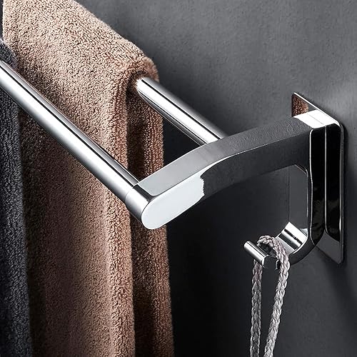 Miniatura 5 de Toallero cromado para pared de baño, barra de toalla de baño doble, toallero de baño montado en la pared, toalleros para baño, perchas para pared de