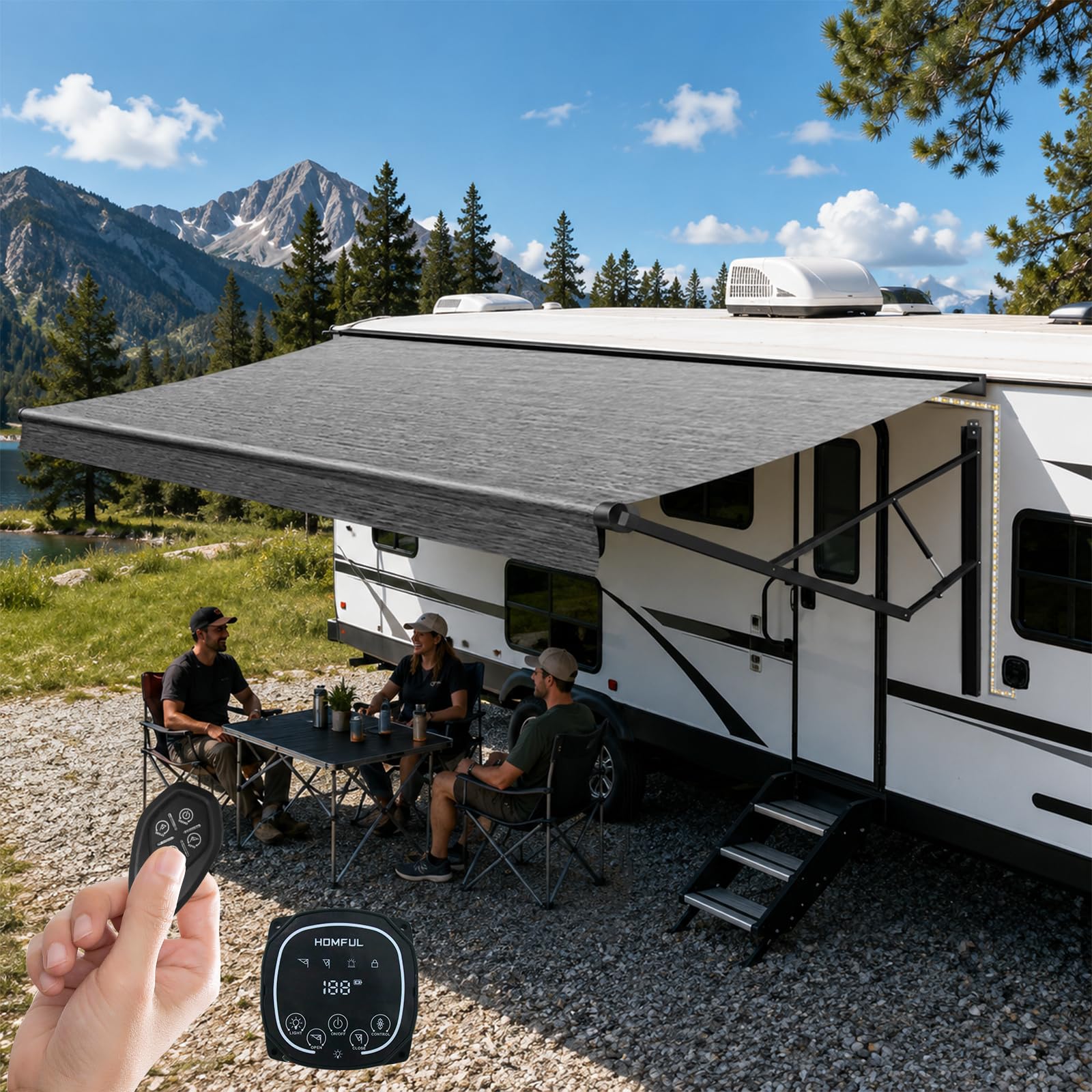 Photo 1 of Bsteciar Electric Retractable RV Awning - 19' Black w/ Motor & Remote