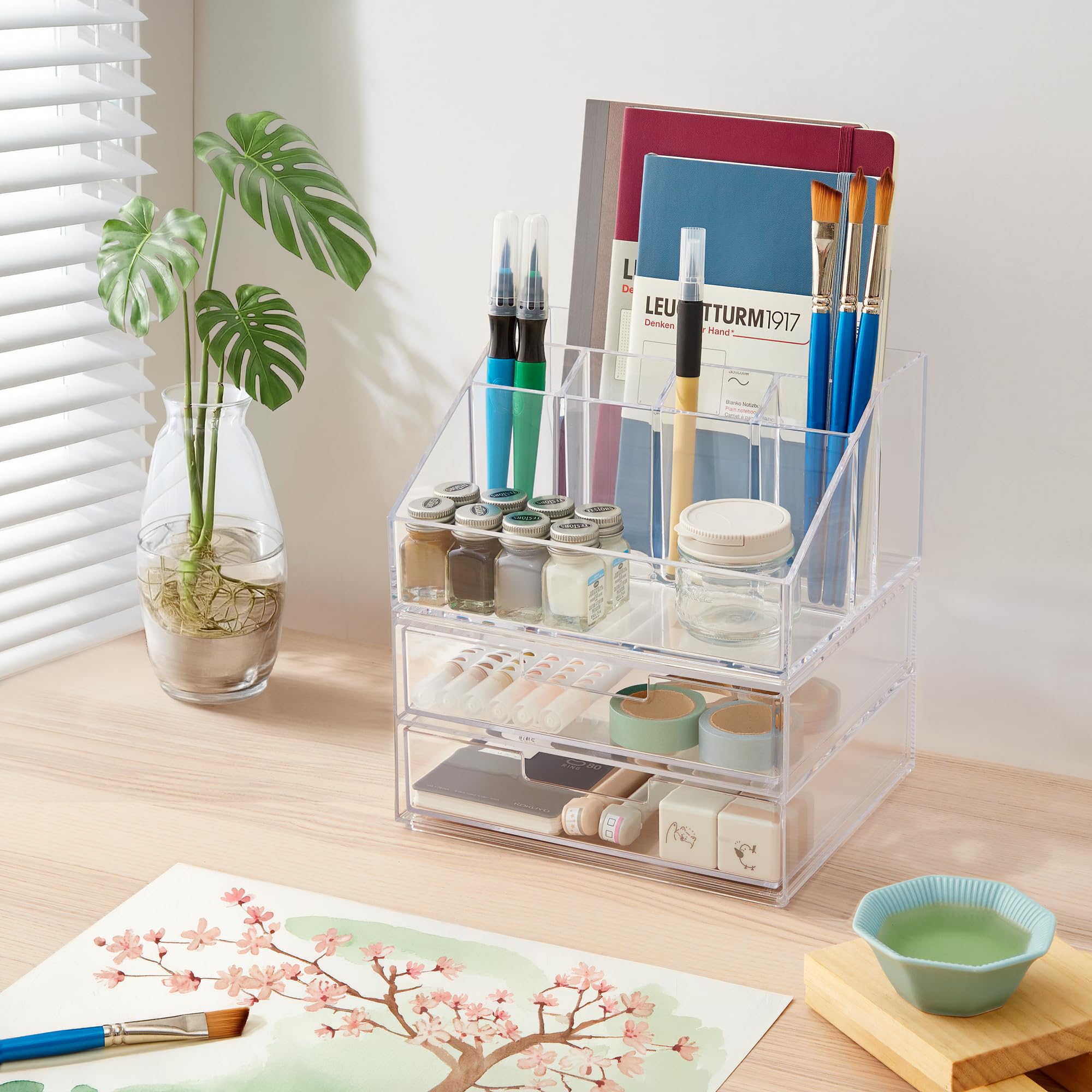 STORi Chloe - Set di organizer impilabili per trucchi e cassetti, in plastica trasparente, senza BPA, made in USA, per organizzare pennelli, cosmetici e prodotti di bellezza