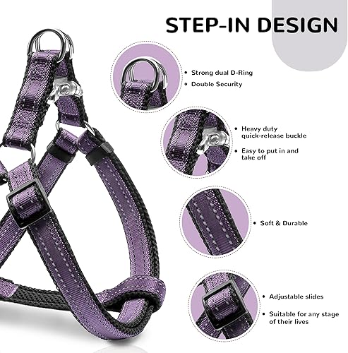 Miniatura 4 de Juego de arnés reflectante y correa para perro, arnés para perros grandes, sin tirones, fácil de poner y quitar, arnés ajustable para perros
