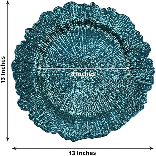 Miniatura 3 de Efavormart - Paquete de 6 platos redondos de 13 pulgadas de pavo real verde azulado de arrecife de plástico con borde con volantes para cenas para