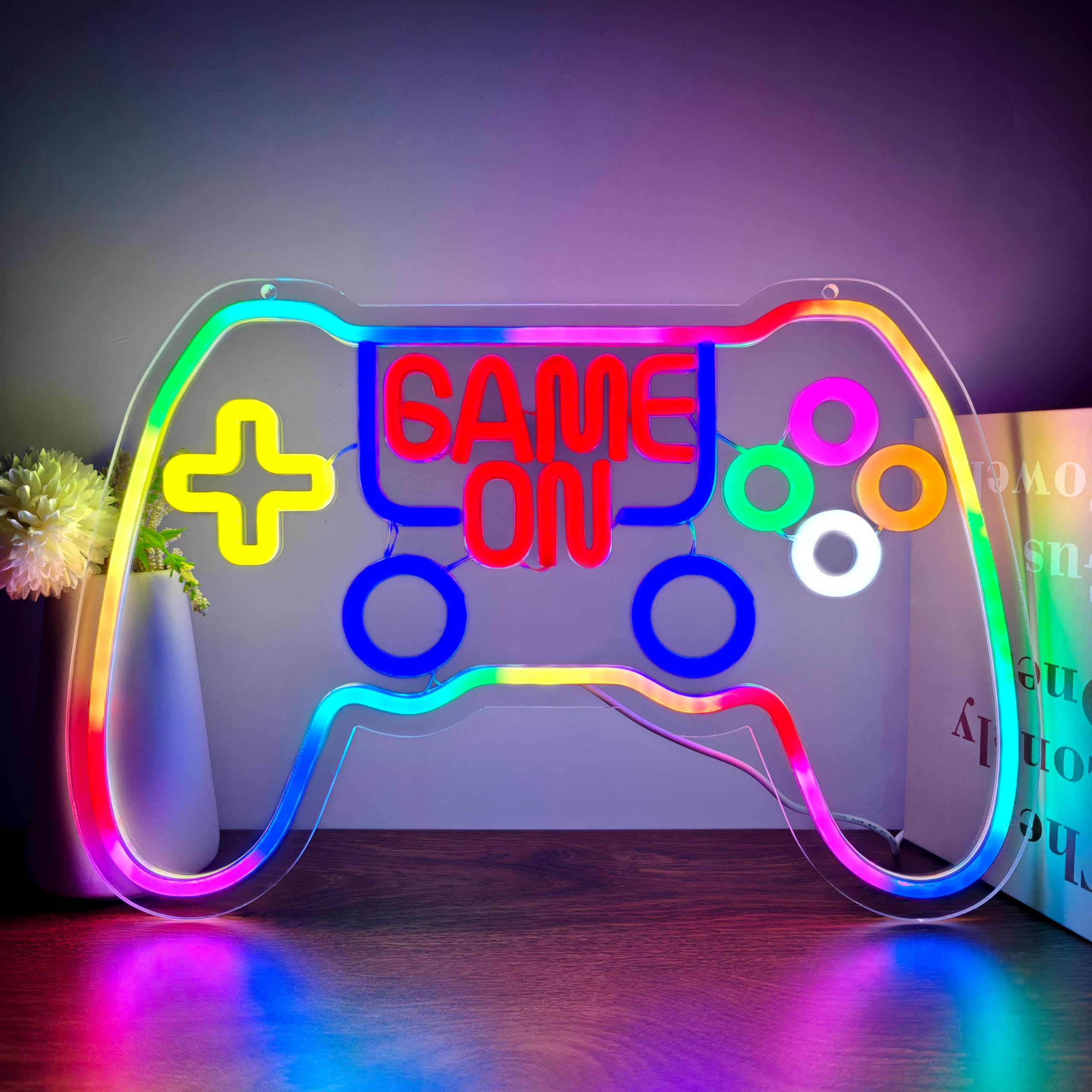 RGB Game Controller Neon Sign Game On LED Light for Gaming Room Decor Gamer Gift USB Powered with Dimmer Gamer Light for Teen Boys Camera da letto Decorazione