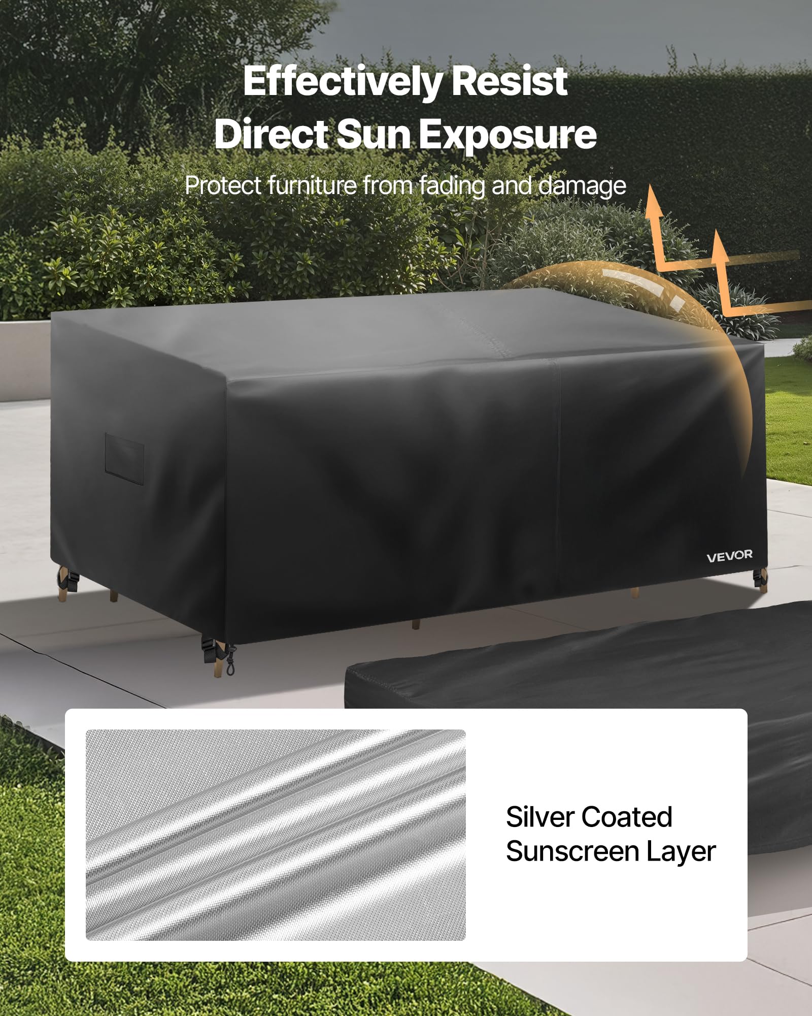 VEVOR Housse de Meubles de Jardin Lot de 4, Bâche de Protection pour Mobiliers d’Extérieur en 420D Imperméable et Résistante, Couverture pour Canapé, Table et Chaises de Patio, Toutes Saisons, Noir