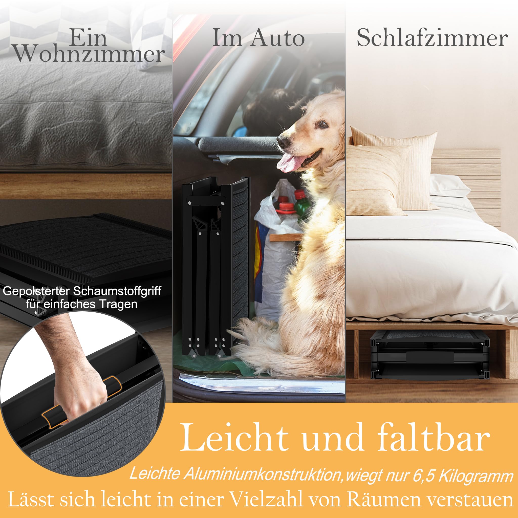 XMTECH Składana rampa dla psów, 157 cm, rampa samochodowa dla psów, do bagażnika, do samochodów, ciężarówek i SUV, do 110 kg, lekka, stabilna, antypoślizgowa, czarna