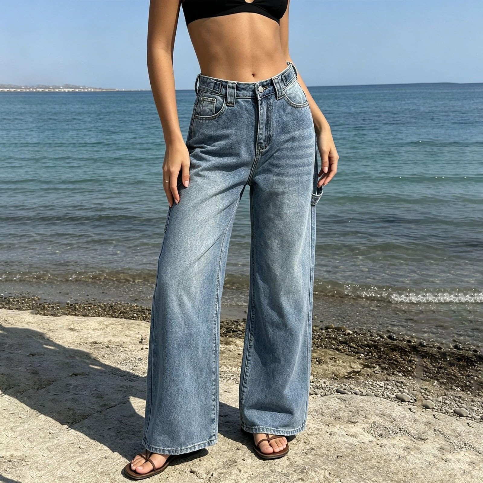 Damen Straight Leg Jeans Baggy Lang Weites Bein Jeanshosen Y2K | Große Größe Jeanshose Y2K Streetwear Casual Boyfriend Denimhose Moden Freizeithose Harajuku Sommerhose Für Teenager-Mädchen