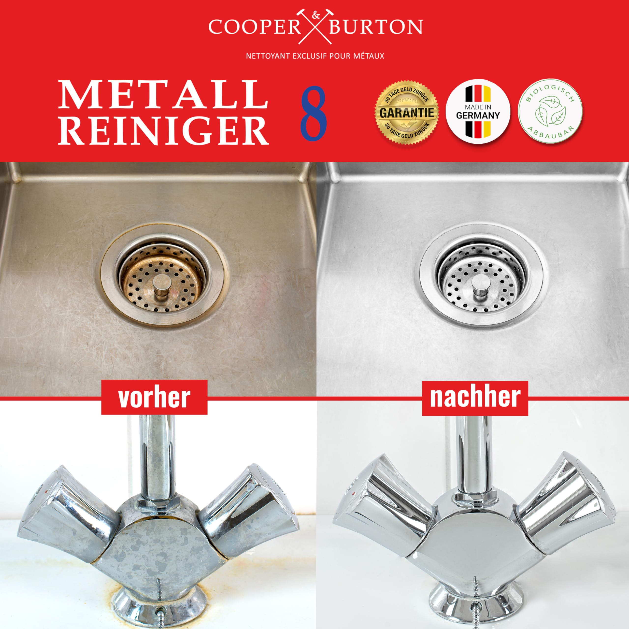 Nettoyant concentré durable pour métal avec éponge à main nettoie et polit l'acier inoxydable, l'aluminium, le chrome, le cuivre, le laiton, le cuivre, le nickel, le zinc - Très économique et durable.