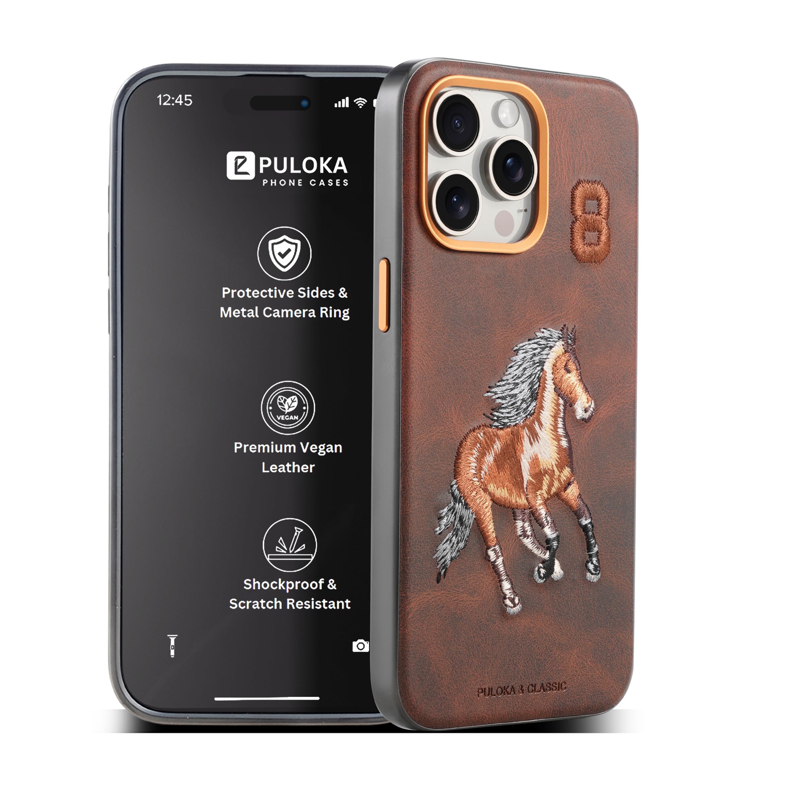 PULOKA - Mobile Cover for iPhone 15 PRO - Horse Embroidery - Sleek & Stylish - Protective & Anti Scratch Phone Cover Vegan Leather Back Case - Men & Women - Santa Barbara Polo (Brown) (B0D7M914RF) Amazon Price History, Amazon Price Tracker